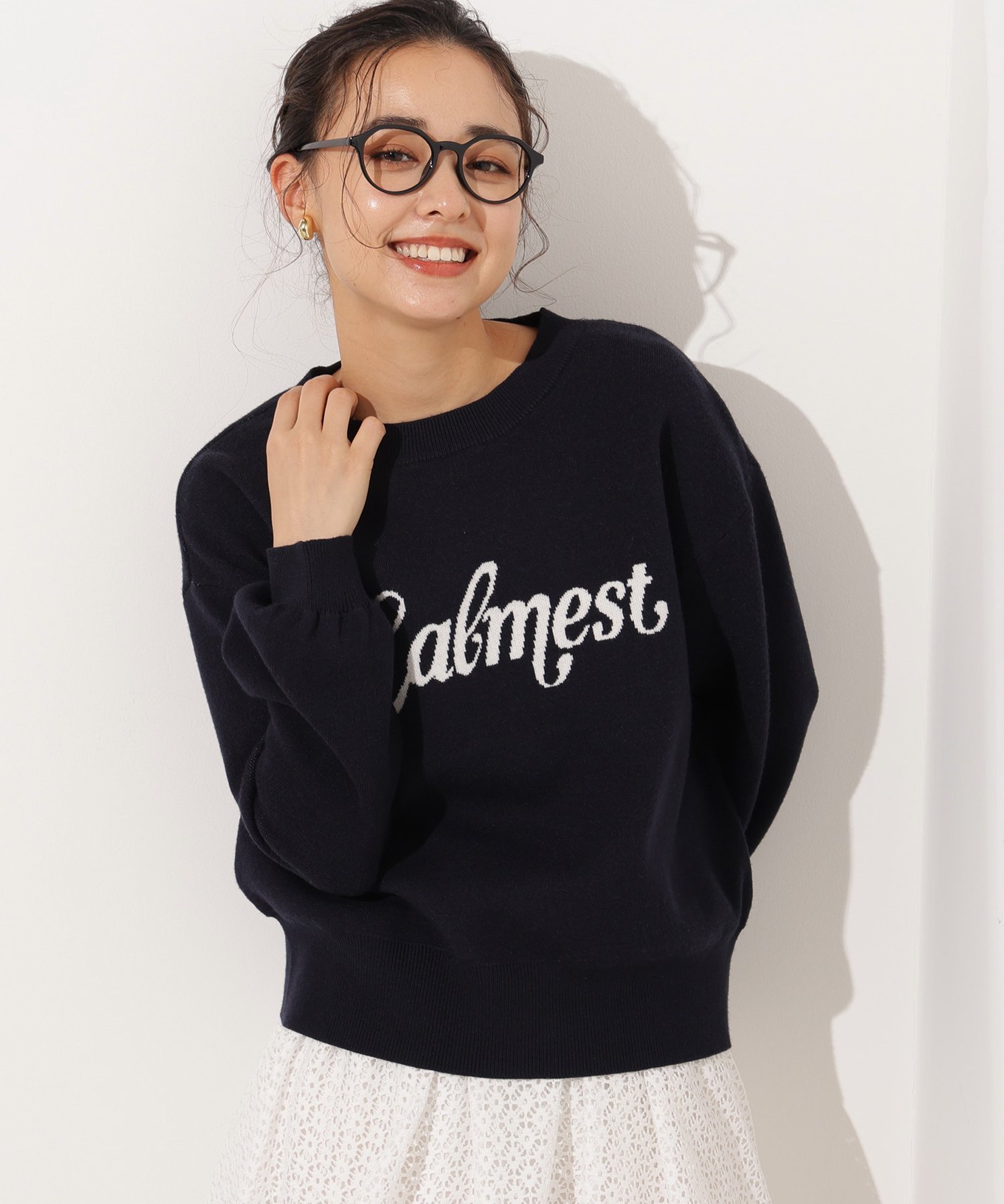 N. Natural Beauty Basic ロゴジャガードニット エヌ ナチュラルビューティーベーシック* トップス ニット ネイビー ホワイト グレー