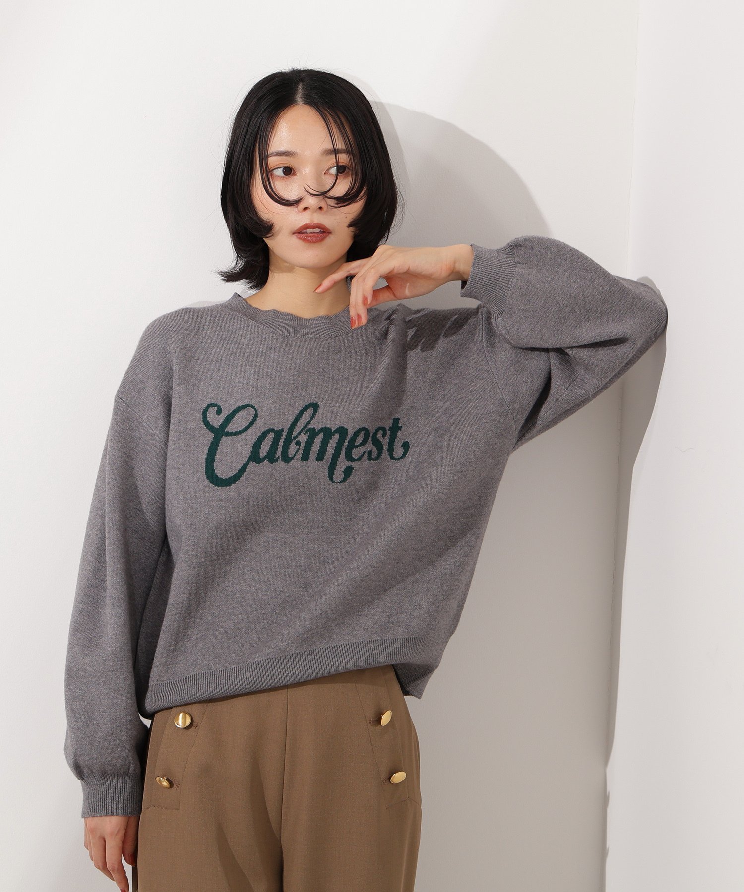 N. Natural Beauty Basic ロゴジャガードニット エヌ ナチュラルビューティーベーシック* トップス ニット ネイビー ホワイト グレー