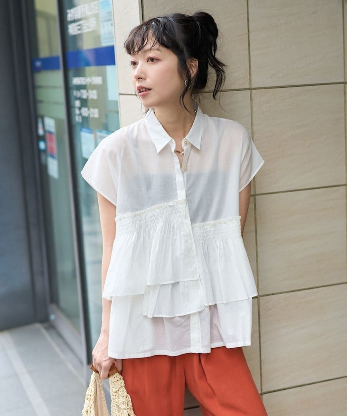【SALE／15%OFF】FREAK'S STORE インド コットンボイル アシメフリルブラウス/ノースリーブ ブラウス フリークスストア トップス シャツ・ブラウス ホワイト ブラック ブルー【送料無料】