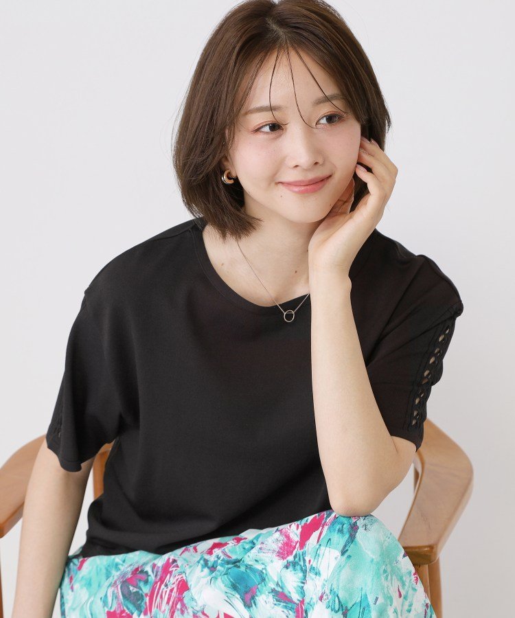 【手洗い可/日本製/接触冷感】袖クロス編みニット クード シャンス トップス ニット ピンク ベージュ ホワイト ブラック