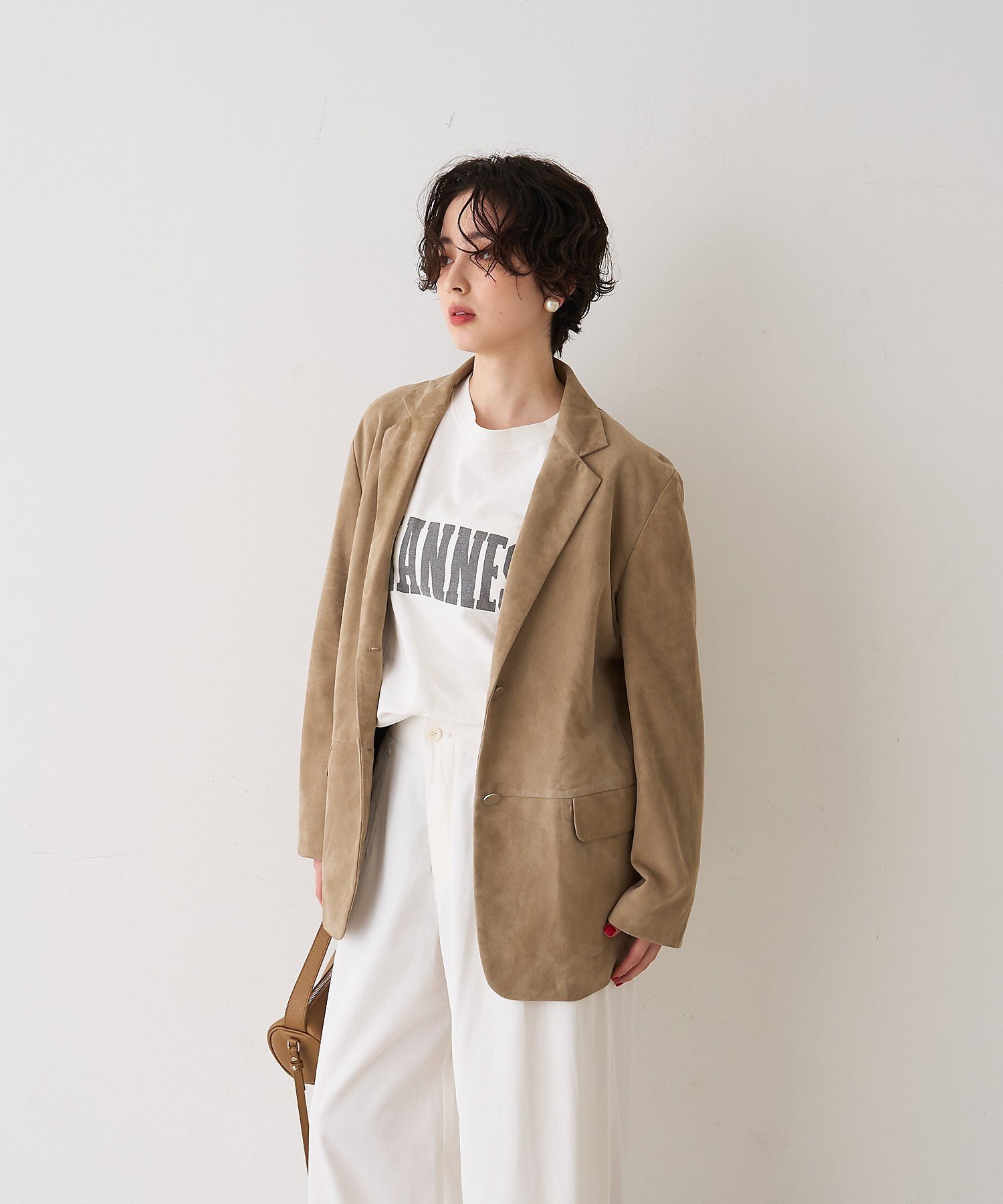 Rouge vif la cle ゴートスエード シングルジャケット ルージュ・ヴィフ ラクレ ジャケット・アウター テーラードジャケット・ブレザー ベージュ ブラウン