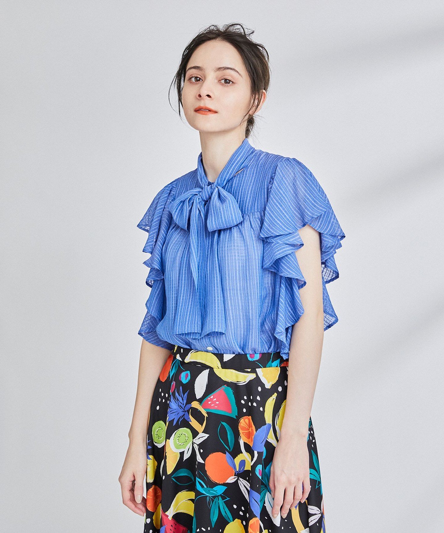 【SALE／60%OFF】GRACE CONTINENTAL チェックシアーフリルトップ グレースコンチネンタル トップス シャツ・ブラウス ブルー ブラック【送料無料】のサムネイル