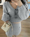 Nia Nia/(W)ガーリーにスタイルアップ】上下セット クロップド丈 ニットセットアップ チェルカ トップス ニット グレー ピンク【送料無料】