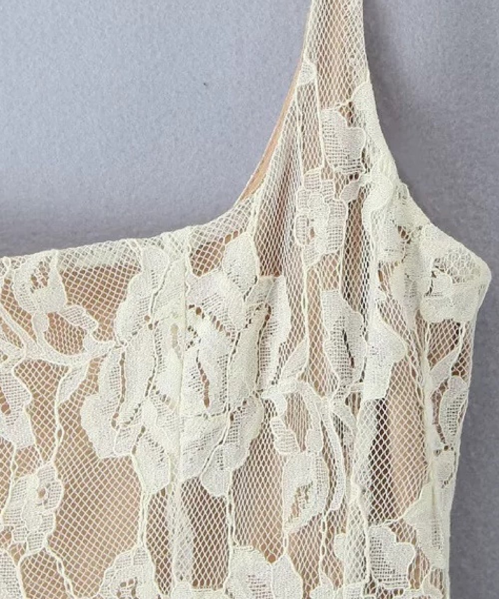 LA POMME petit Texture Lace Waisted Cami Dress ラポミ・プチ ワンピース・ドレス ワンピース ホワイト ブラック