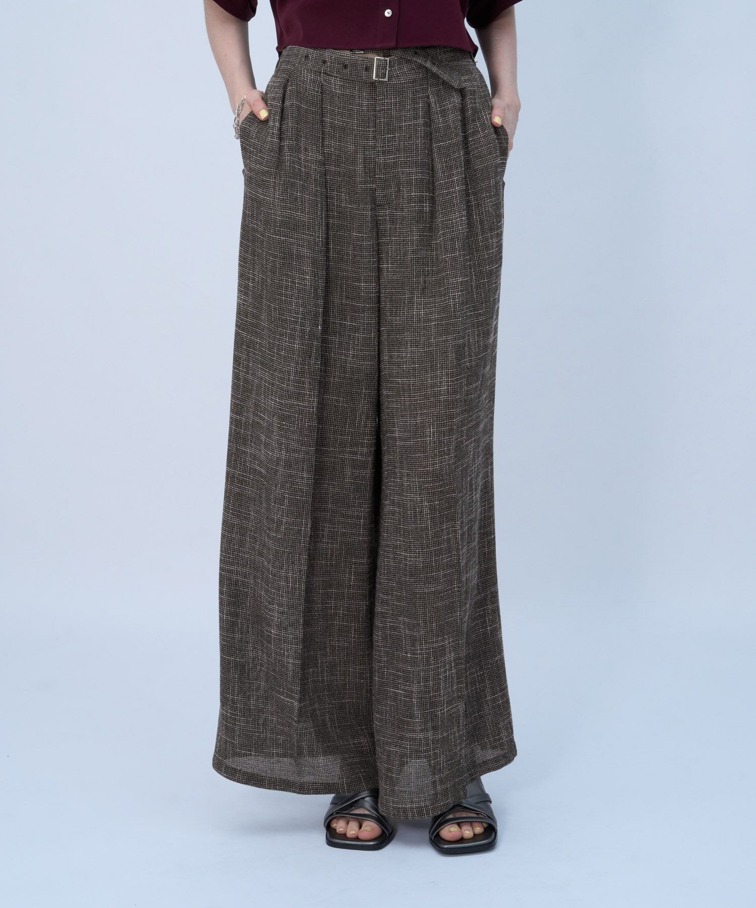 HARE シャープ*ハイウエストダブルベルトパンツ ハレ パンツ スラックス・ドレスパンツ カーキグリーン ブラック ベージュ