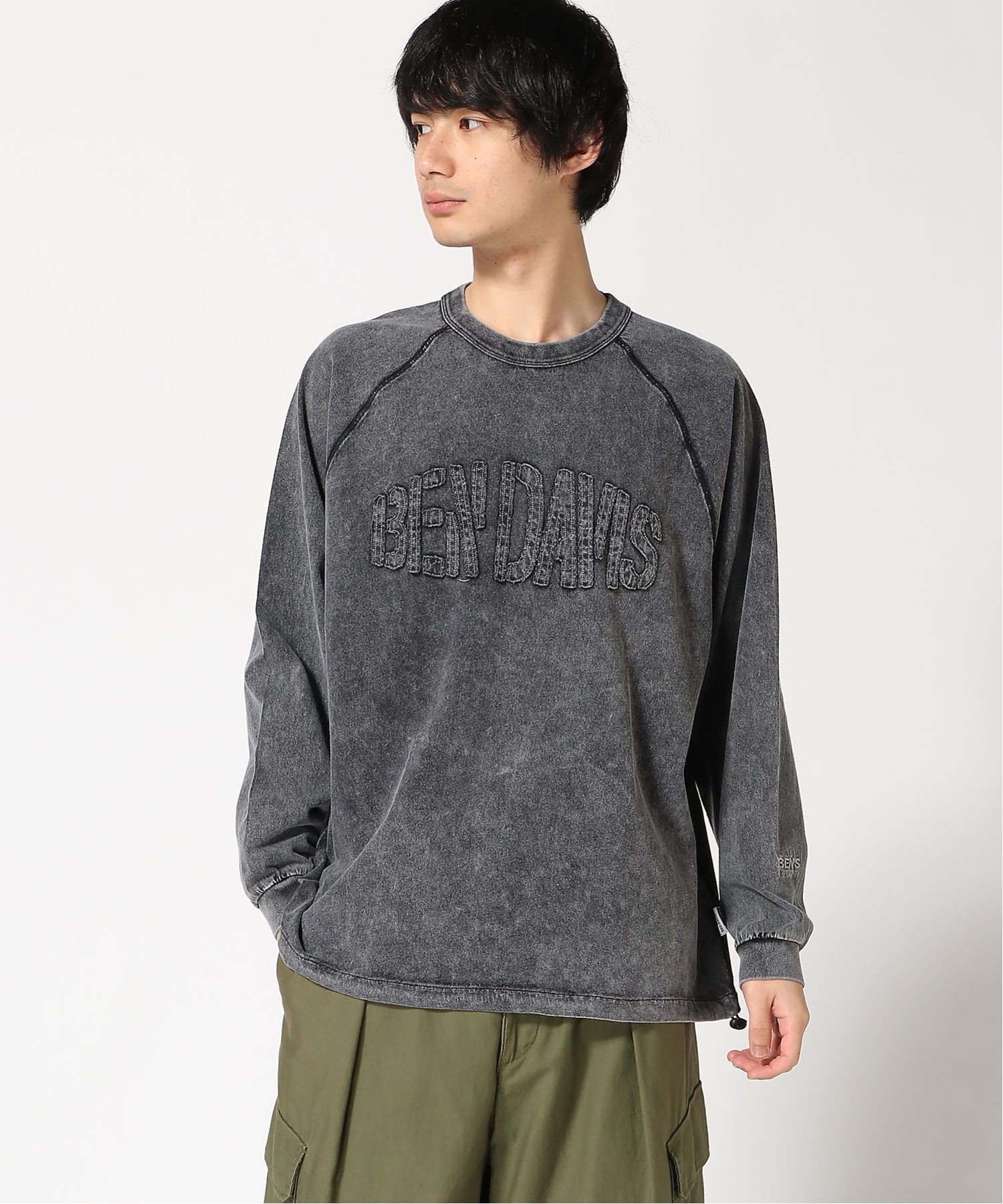 BEN DAVIS BEN DAVIS/(M)パッチワーク ワッペン ラグラン ロンT ジーンズメイト トップス カットソー・Tシャツ ブラック【送料無料】