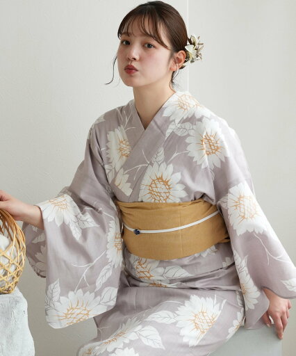 utatane 浴衣3点セット グレーに向日葵 ウタタネ 着物・浴衣・和装小物 浴衣 グレー【送料無料】 utatane 浴衣3点セット グレーに向日葵 ウタタネ 着物・浴衣・和装小物 浴衣 グレー【送料無料】