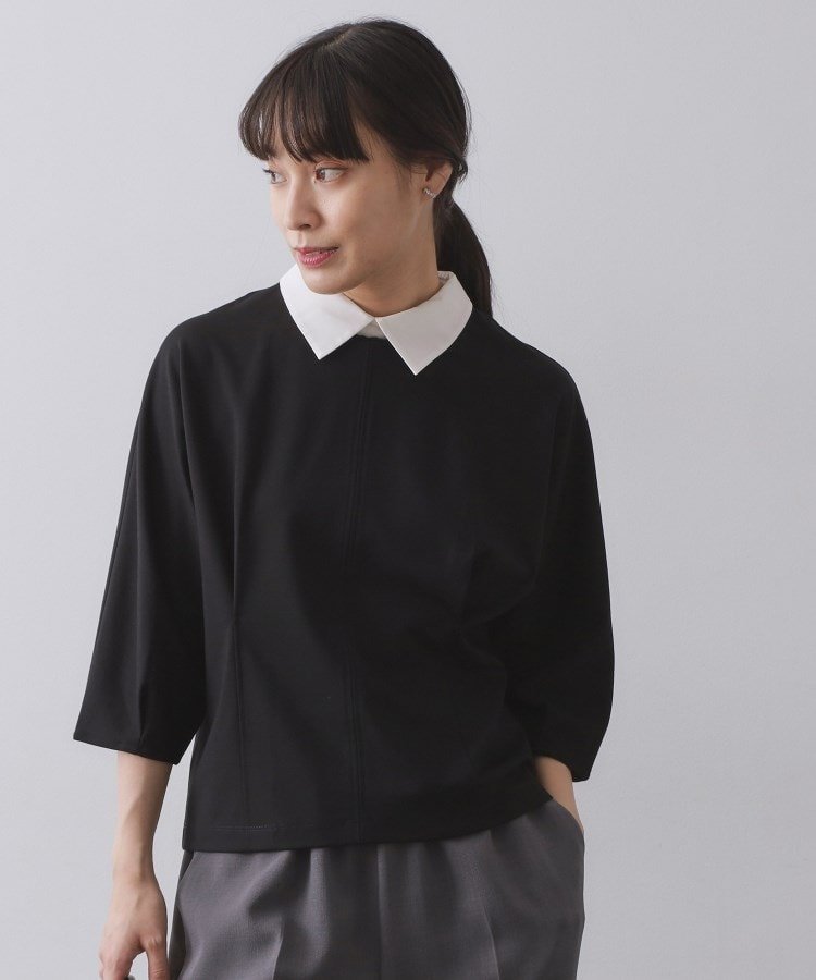 【SALE／30%OFF】OPAQUE.CLIP 襟付きドルマントップス【洗濯機OK】 オペークドットクリップ トップス カットソー・Tシャツ ブラック ベージュ ネイビーのサムネイル