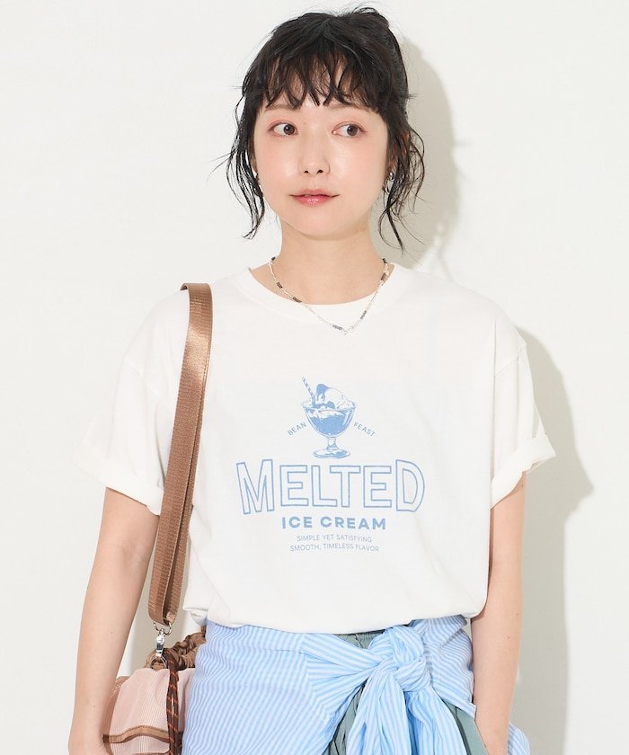 【SALE／21%OFF】FREAK'S STORE アイスクリーム プリントTシャツ フリークスストア トップス カットソー・Tシャツ ホワイト グレー