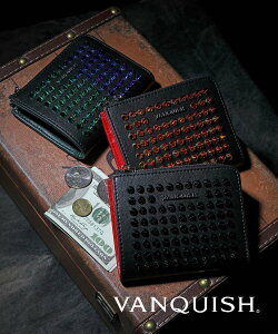 【SALE／64%OFF】VANQUISH 【VANQUISH/ヴァンキッシュ】スタッズ L字ZIP 二つ折り財布 スタイルコード 財布・ポーチ・ケース 財布 ブラック レッド【送料無料】