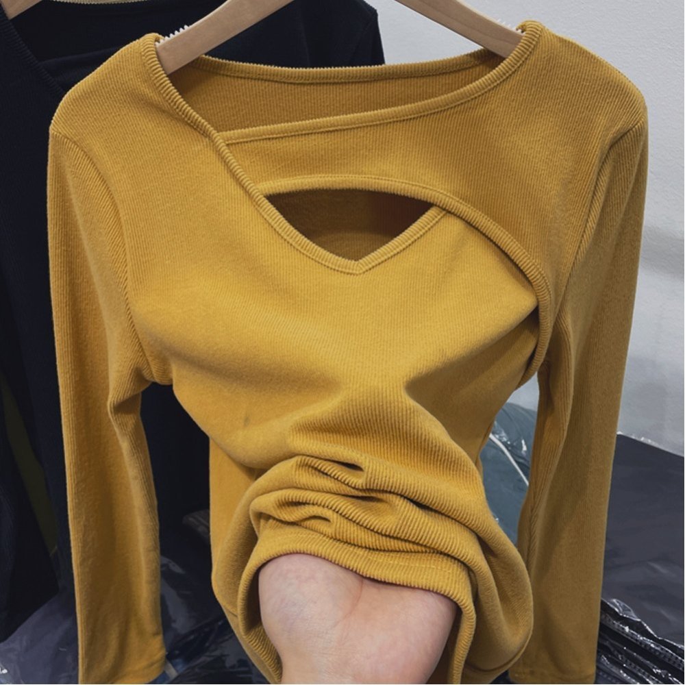 【SALE／30%OFF】Aimoon ニットTシャツ Vネック トップス 長袖 ミニミニストア トップス ニット イエロー ブラック ホワイト