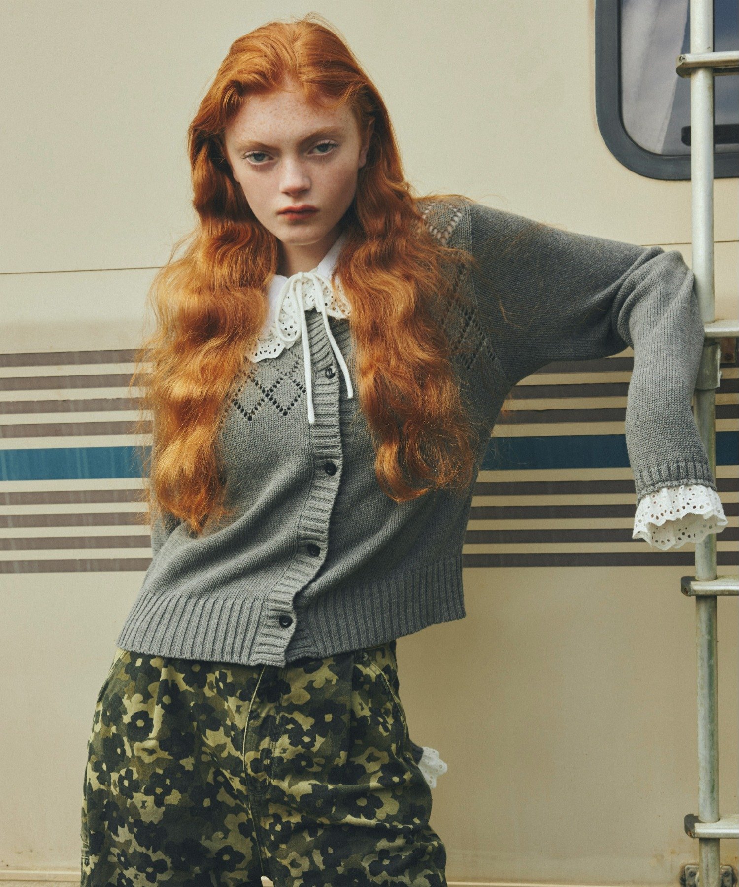 MAISON SPECIAL Cotton Fabric Lace Colored Cardigan メゾンスペシャル トップス カーディガン グレー グリーン【送料無料】のサムネイル