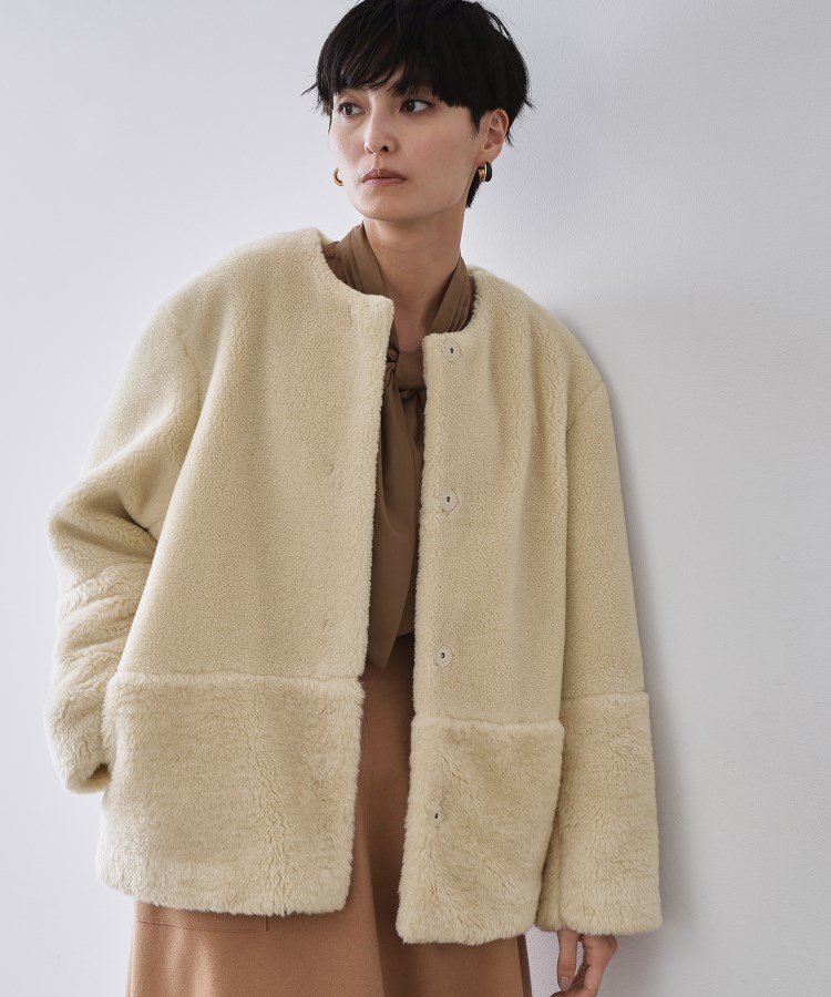 OPAQUE.CLIP フェイクボア切替ショートコート オペークドットクリップ ジャケット・アウター その他のジャケット・アウター ブラック ホワイト【送料無料】のサムネイル