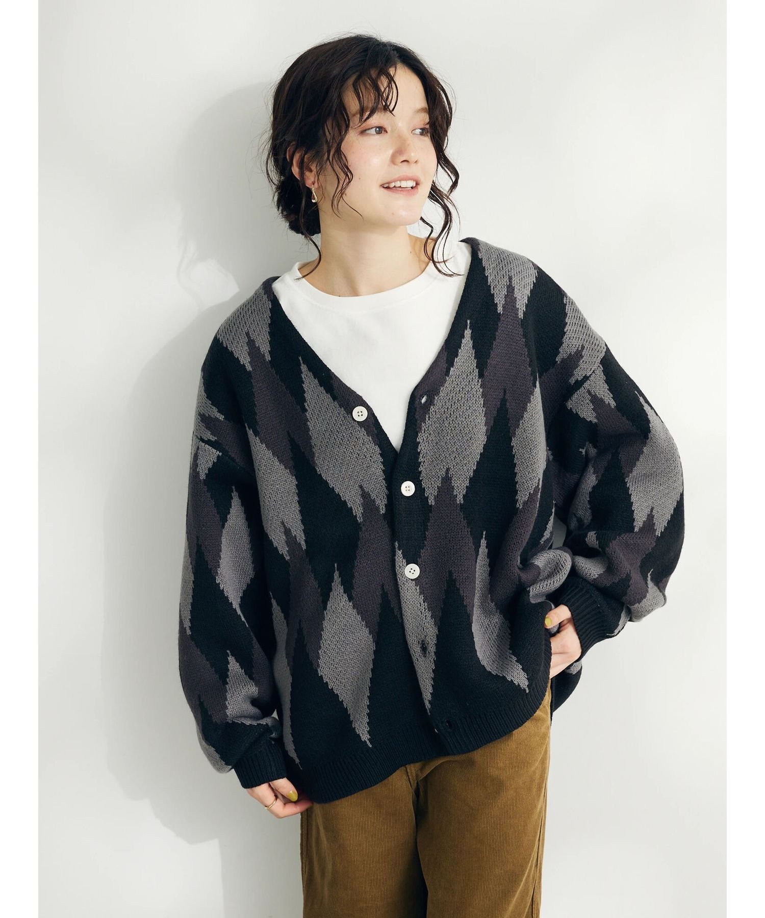 【SALE／60%OFF】CRAFT STANDARD BOUTIQUE 【ユニセックス】アーガイル柄カーディガン クラフトスタンダードブティック トップス カーディガン ブラック ブラウン ブルー パープル