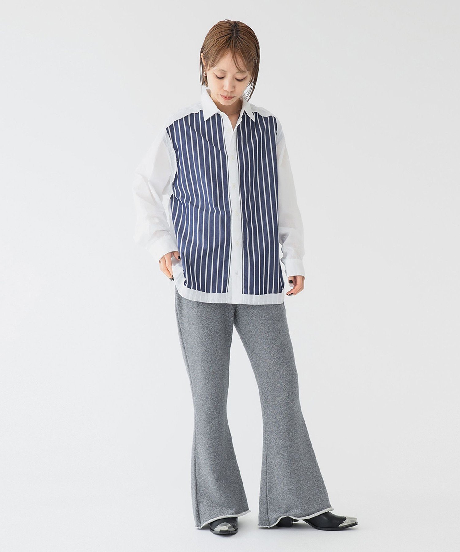 【SALE／50%OFF】BEAMS BOY 【1/15新規値下げ】maturely / ストライプ アンド ソリッド カットオフ ロングスリーブ シャツ ビームス ウイメン トップス シャツ・ブラウス ホワイト ベージュ【送料無料】