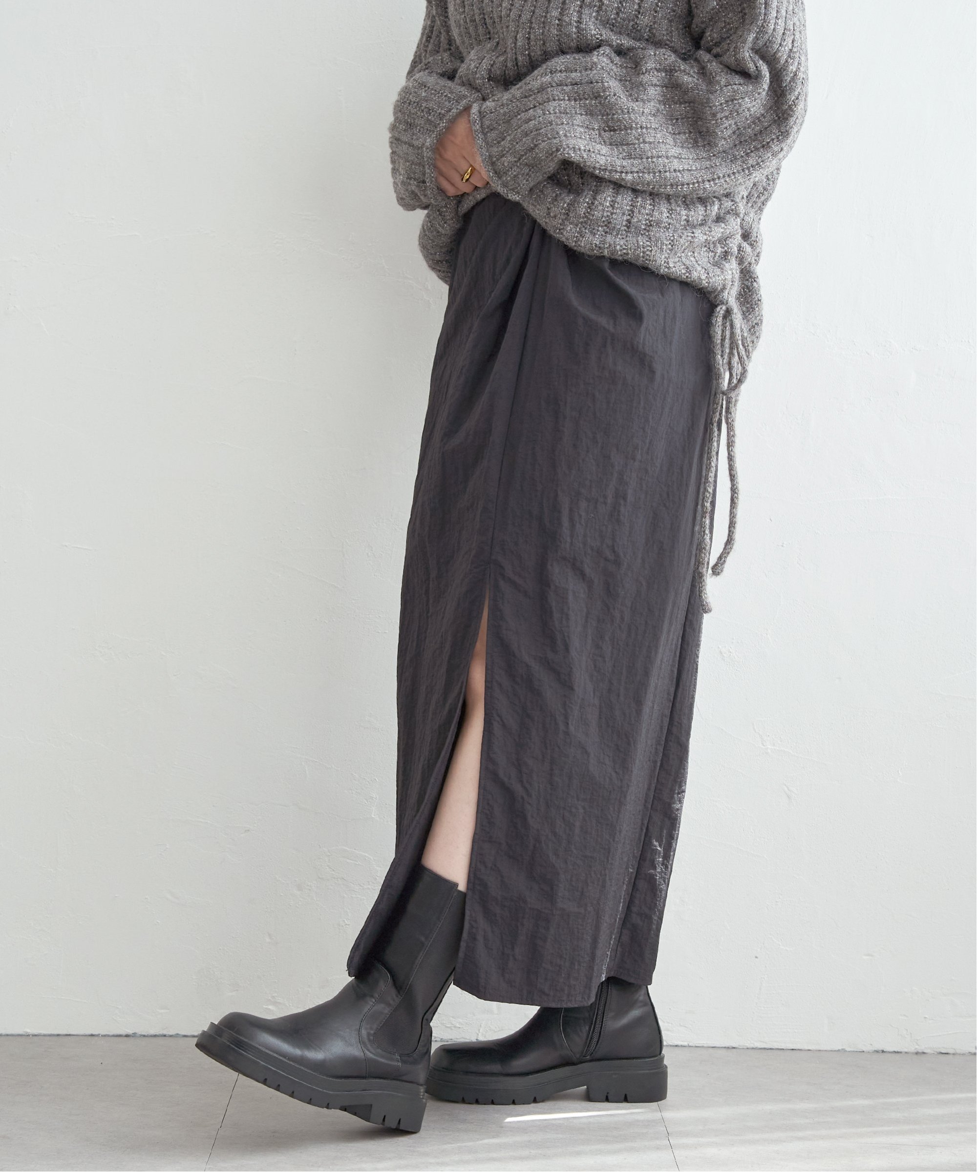 【SALE／30%OFF】notch. ナイロンツイストスカート ノッチ スカート ロング・マキシスカート ブラック ブラウン