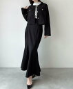 【SALE/18%OFF】JUNOAH Meiru ノーカラージャケット+マーメイドスカートSET(薄手,裏地なし) ジュノア ジャケット・アウター ノーカラージャケット グレー ブラック【送料無料】