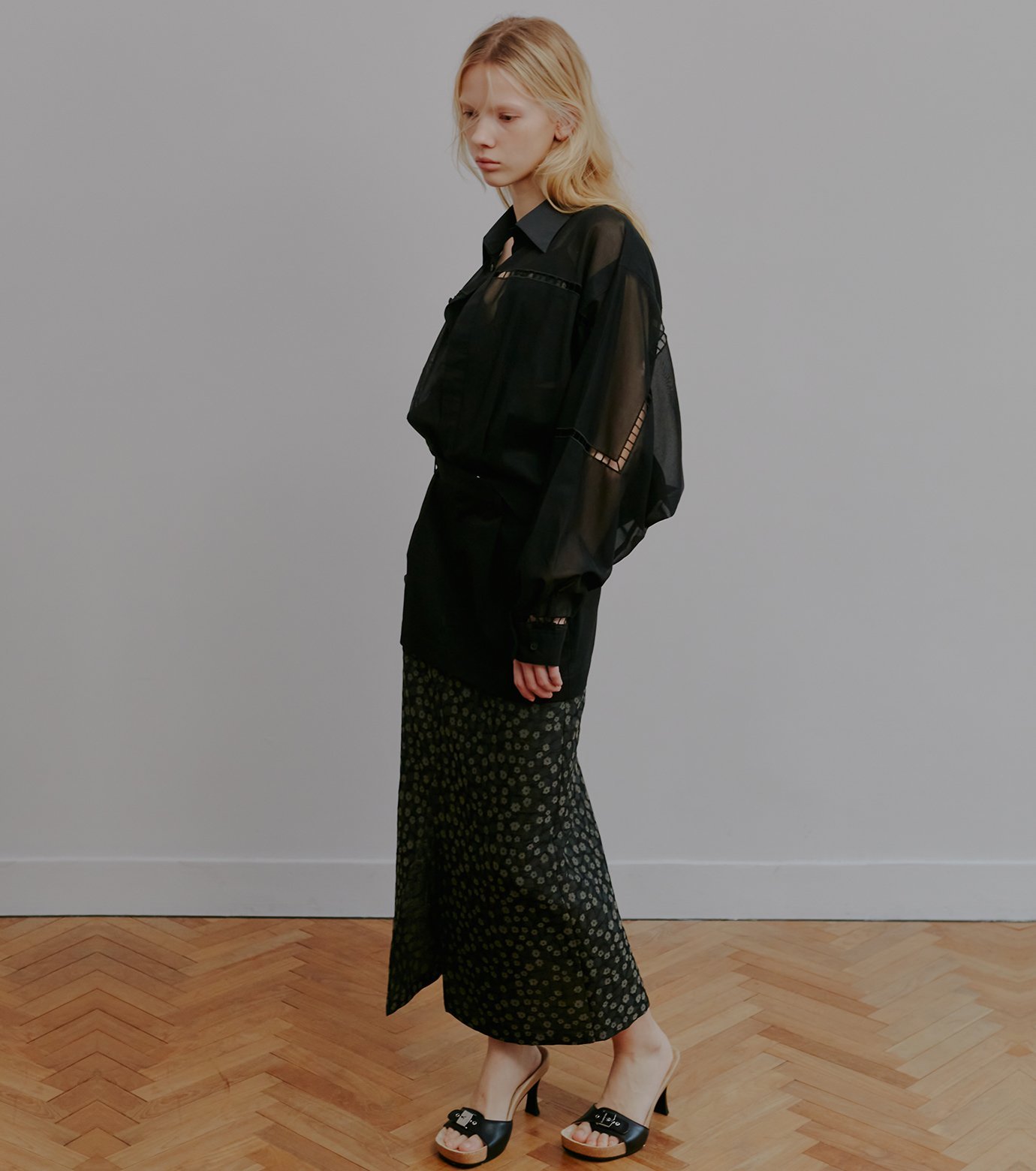 IRENENNE シアーシャツブルゾン / Sheer Shirt Blouson ルシェルブルー トップス シャツ・ブラウス ブラック ホワイト