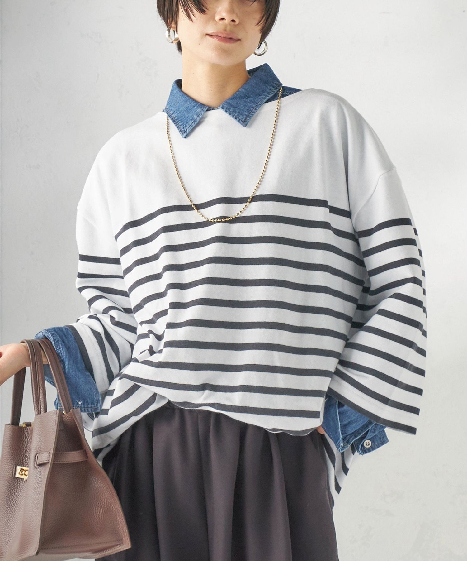WOMEN 【SHIPS別注】Le minor: パネル ボーダー チュニック シップス トップス カットソー・Tシャツ ブラック ブルー