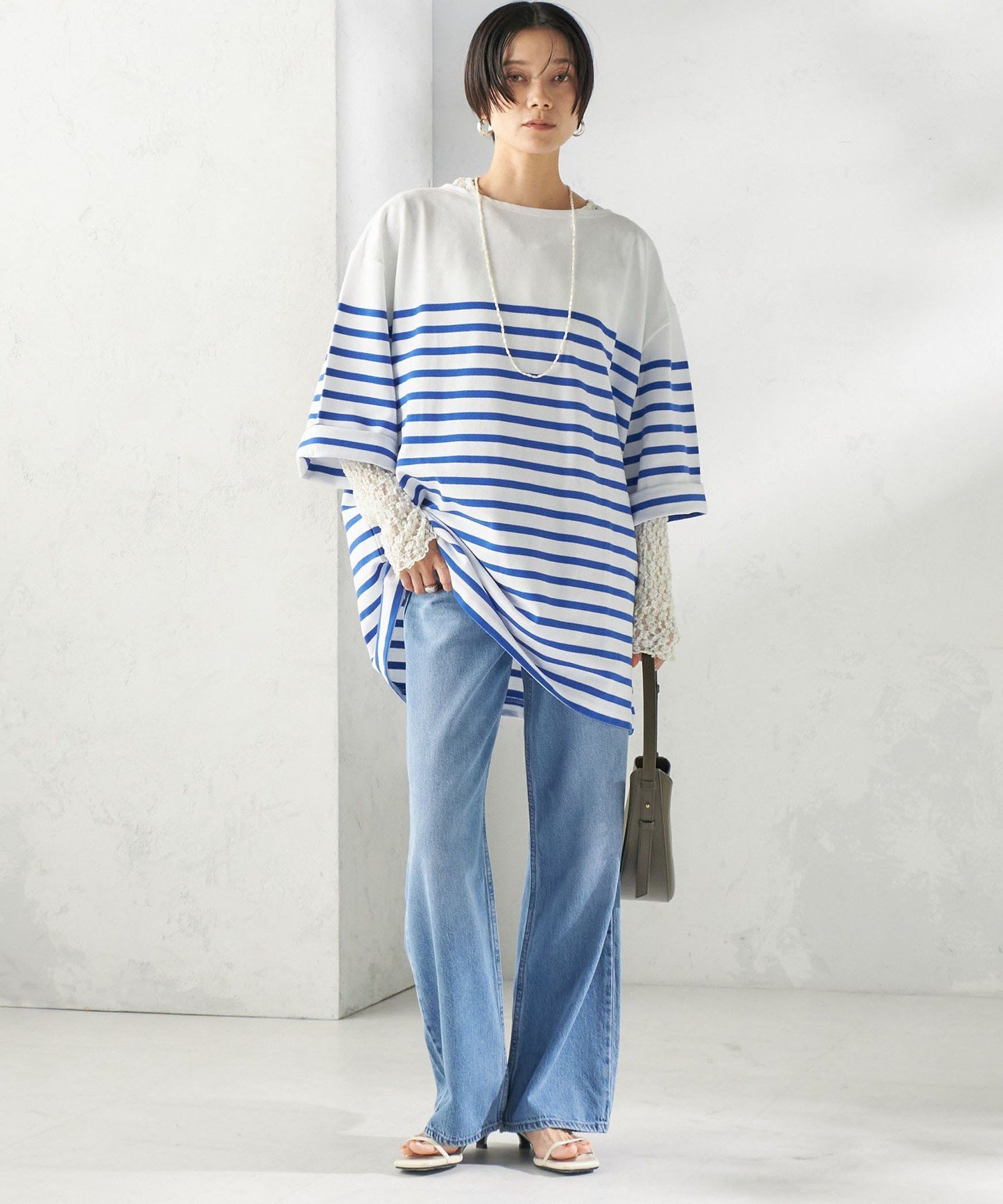 WOMEN 【SHIPS別注】Le minor: パネル ボーダー チュニック シップス トップス カットソー・Tシャツ ブラック ブルー