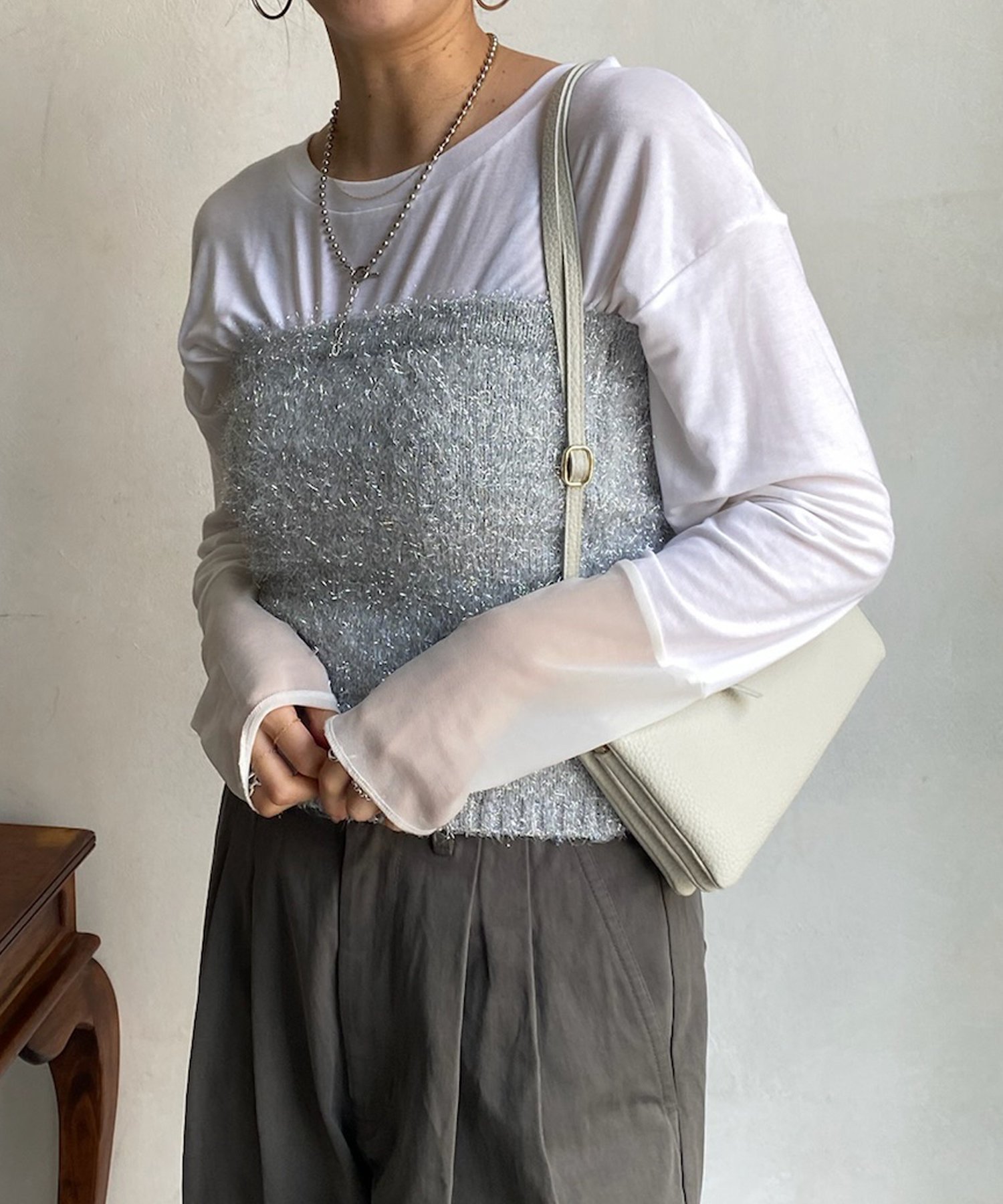 【SALE／49%OFF】PAL GROUP OUTLET 【DouDou】フェザーラメニットビスチェ パル グループ アウトレット トップス ニット シルバー【送料無料】のサムネイル