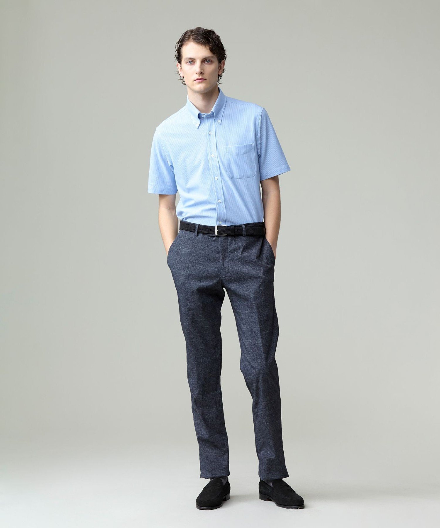 J.PRESS 【吸水速乾 / 抗菌防臭 / 防シワ】【J.PRESS OXFORD JERSEY】カノコインレイマイクロストライプ 半袖シャツ / B.D. ジェイプレス トップス シャツ・ブラウス ブルー グレー