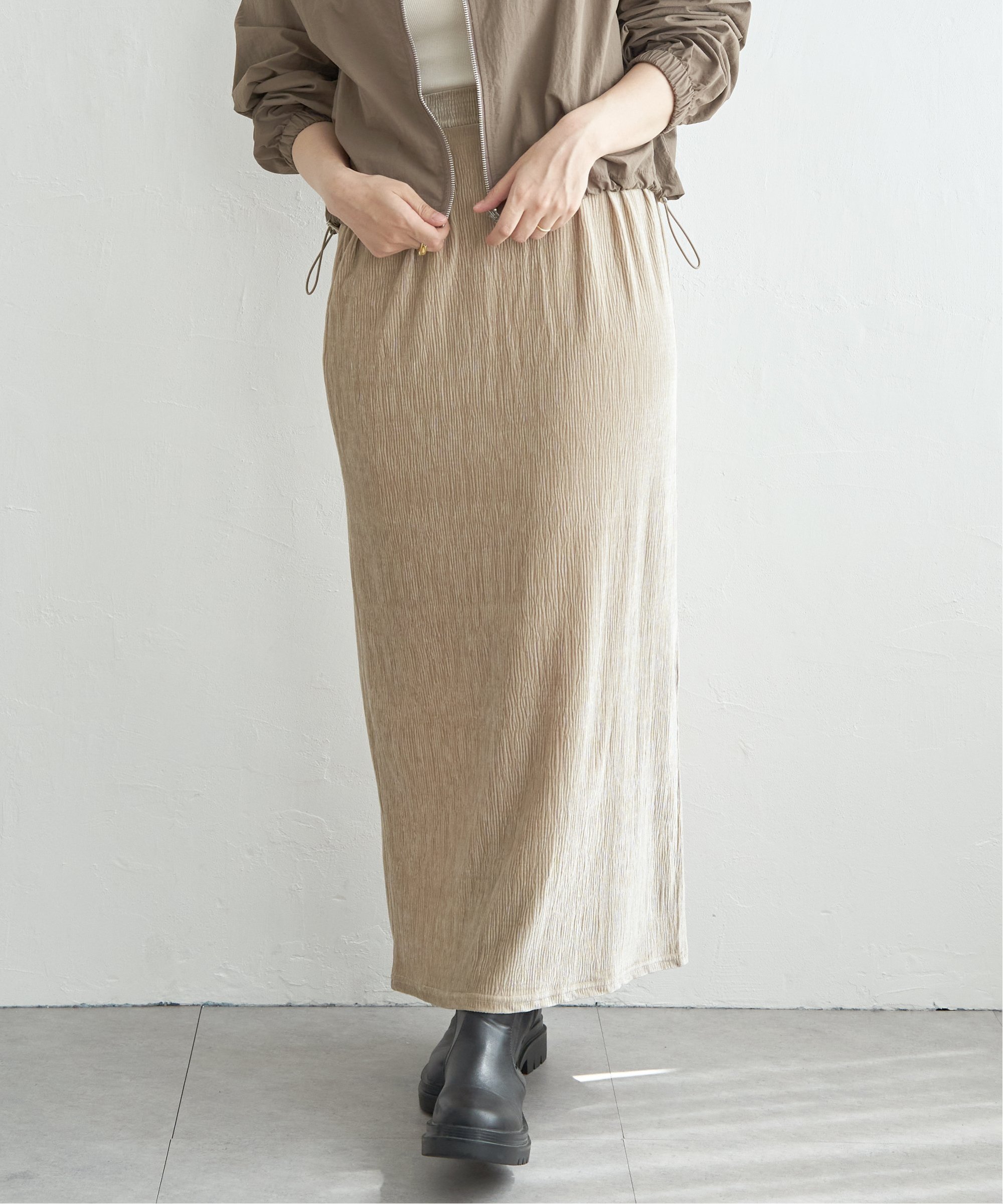 【SALE／15%OFF】notch. 楊柳ベロアスカート ノッチ スカート ロング・マキシスカート ブラック ベージュ【送料無料】