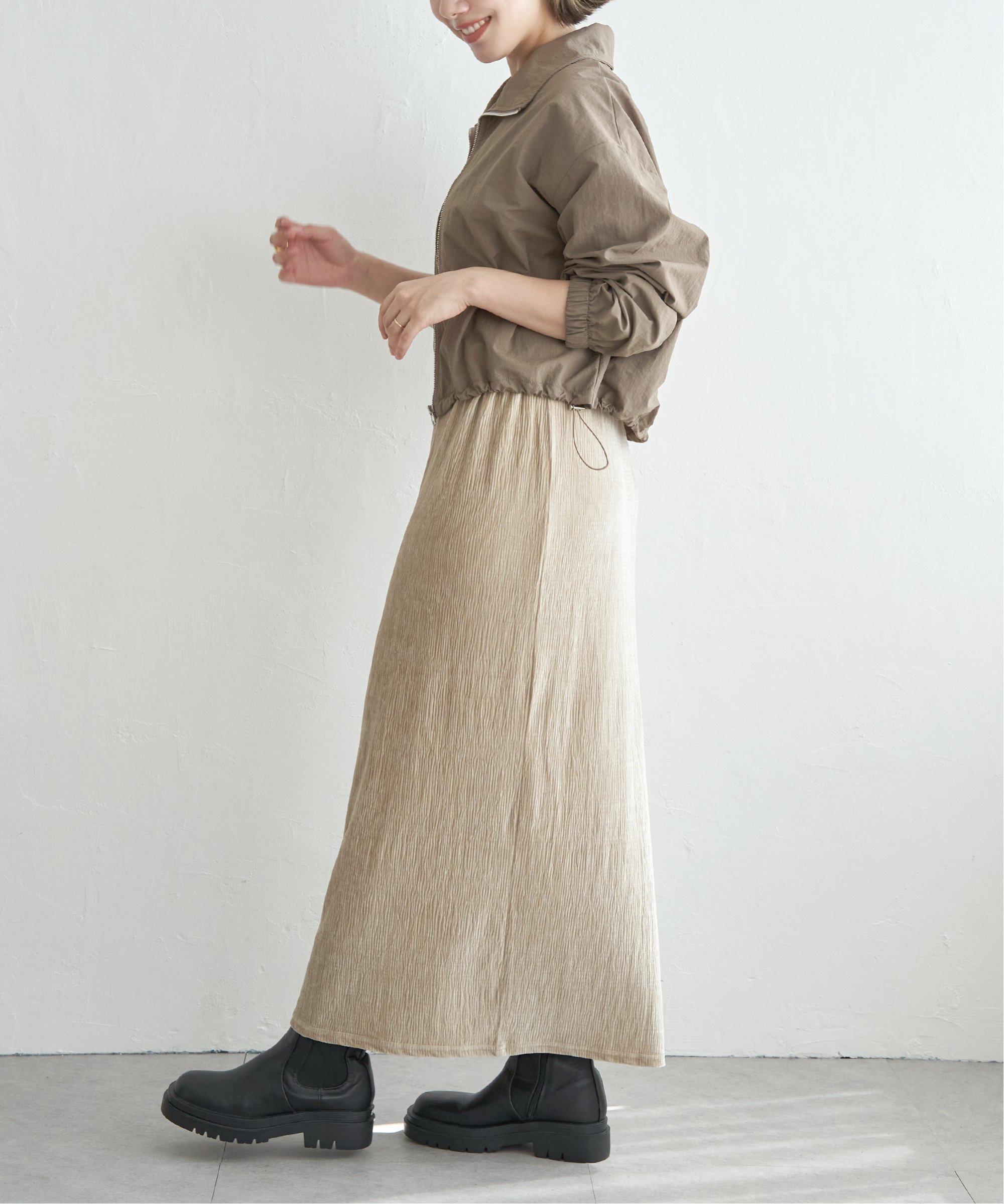 Rakuten Fashionの【SALE／15%OFF】notch. 楊柳ベロアスカート ノッチ スカート ロング・マキシスカート ブラック ベージュ【送料無料】｜アングル3