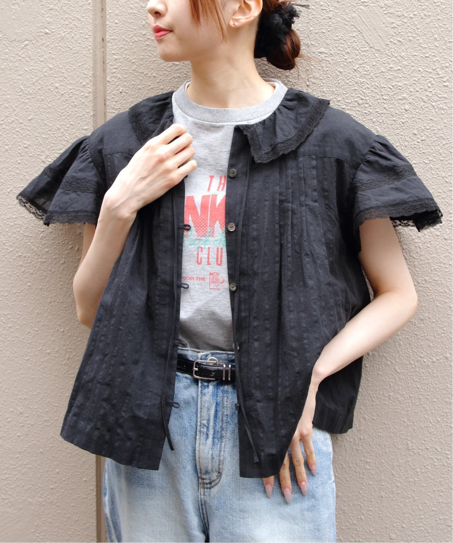 THE SHINZONE THE SHINZONE/シンゾーン レースブラウス LACE BLOUSE ステップス トップス シャツ・ブラウス ブラック ホワイト
