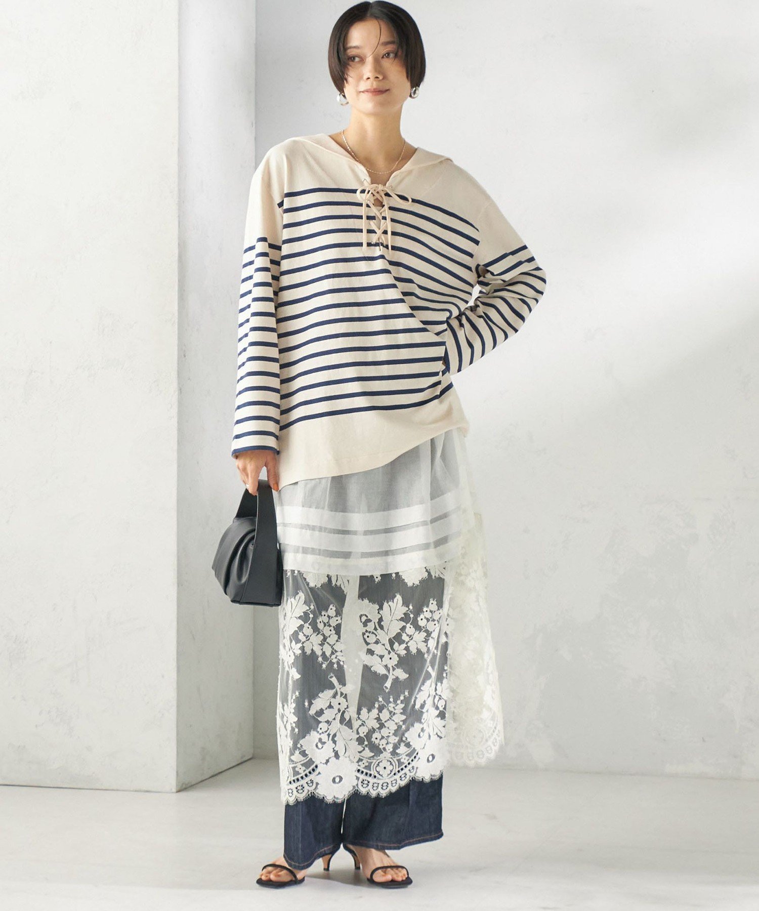 WOMEN 【SHIPS別注】Le minor: ボーダー セーラーカラー プルオーバー シップス トップス カットソー・Tシャツ パープル ネイビー