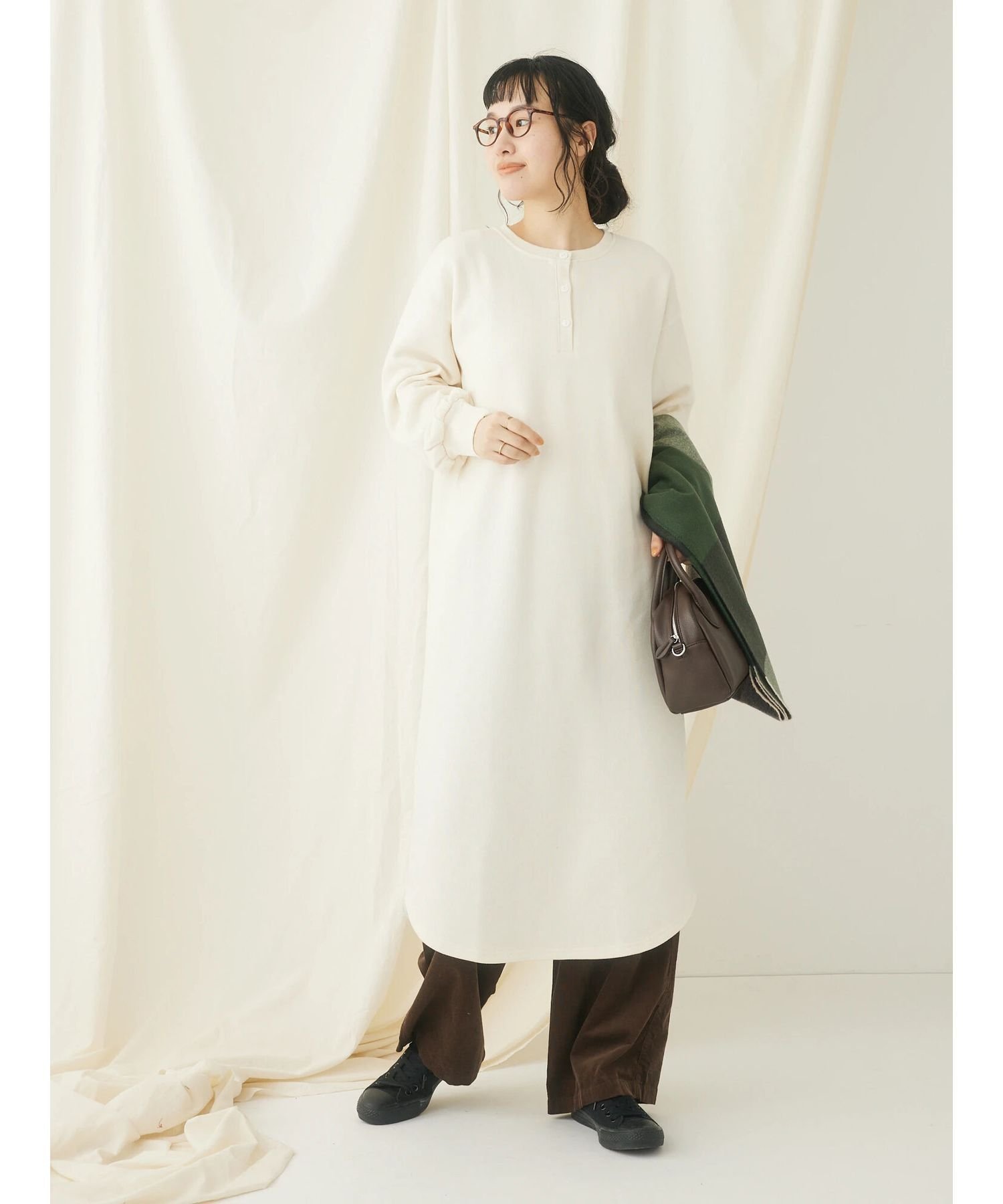 【SALE/60%OFF】CRAFT STANDARD BOUTIQUE 裏起毛ヘンリーワンピース クラフトスタンダードブティック ワンピース・ドレス その他のワンピース・ドレス ブラック ホワイト グレー