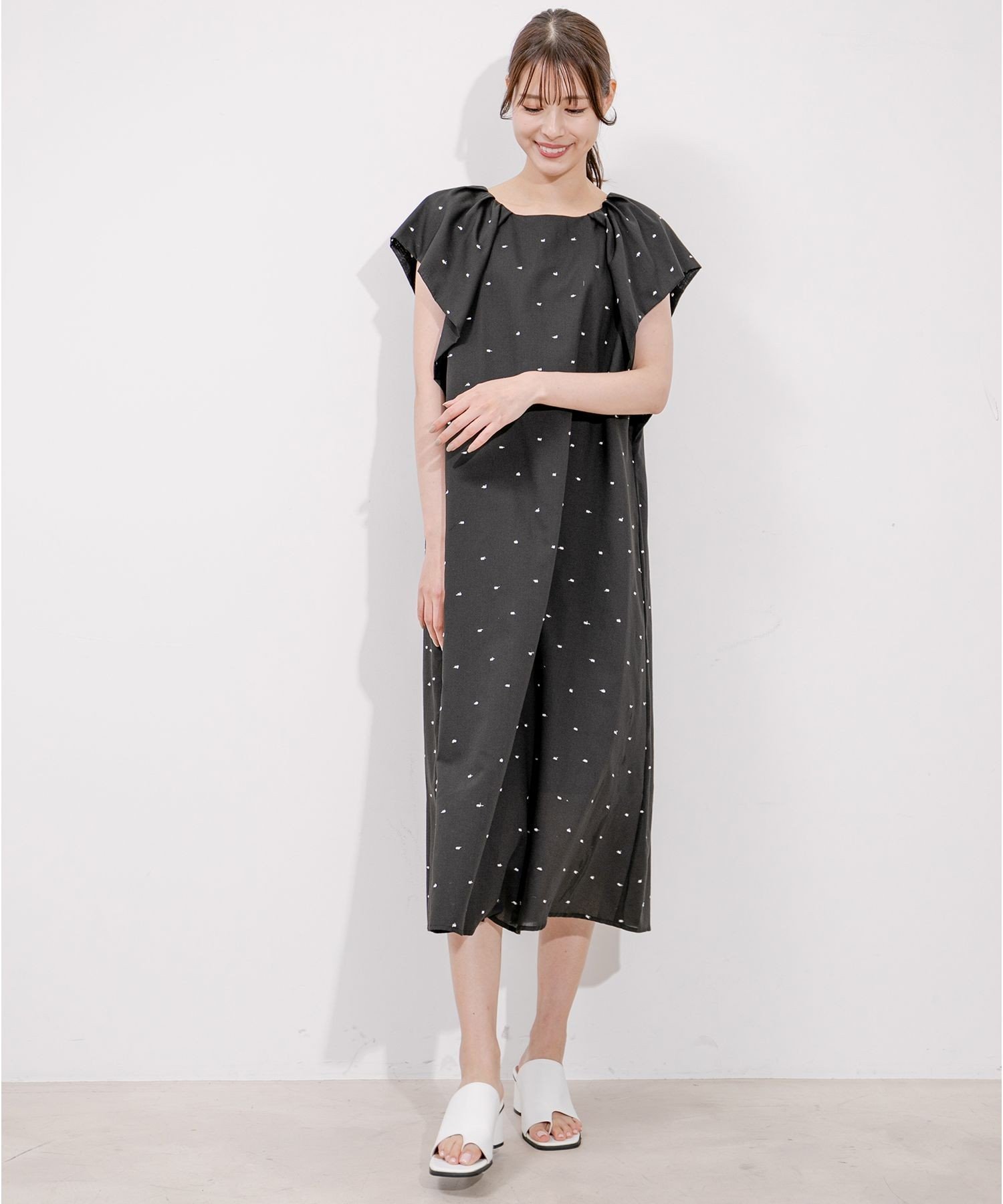 JAYRO 刺繍ドットワンピース ジャイロ ワンピース・ドレス ワンピース ブラック ブルー