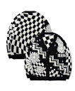 【SALE/20%OFF】HOOK HOOK -original- レトロ調幾何学模様 部分シャギーニットカーディガン アイモハ トップス カーディガン ブルー ブラック【送料無料】