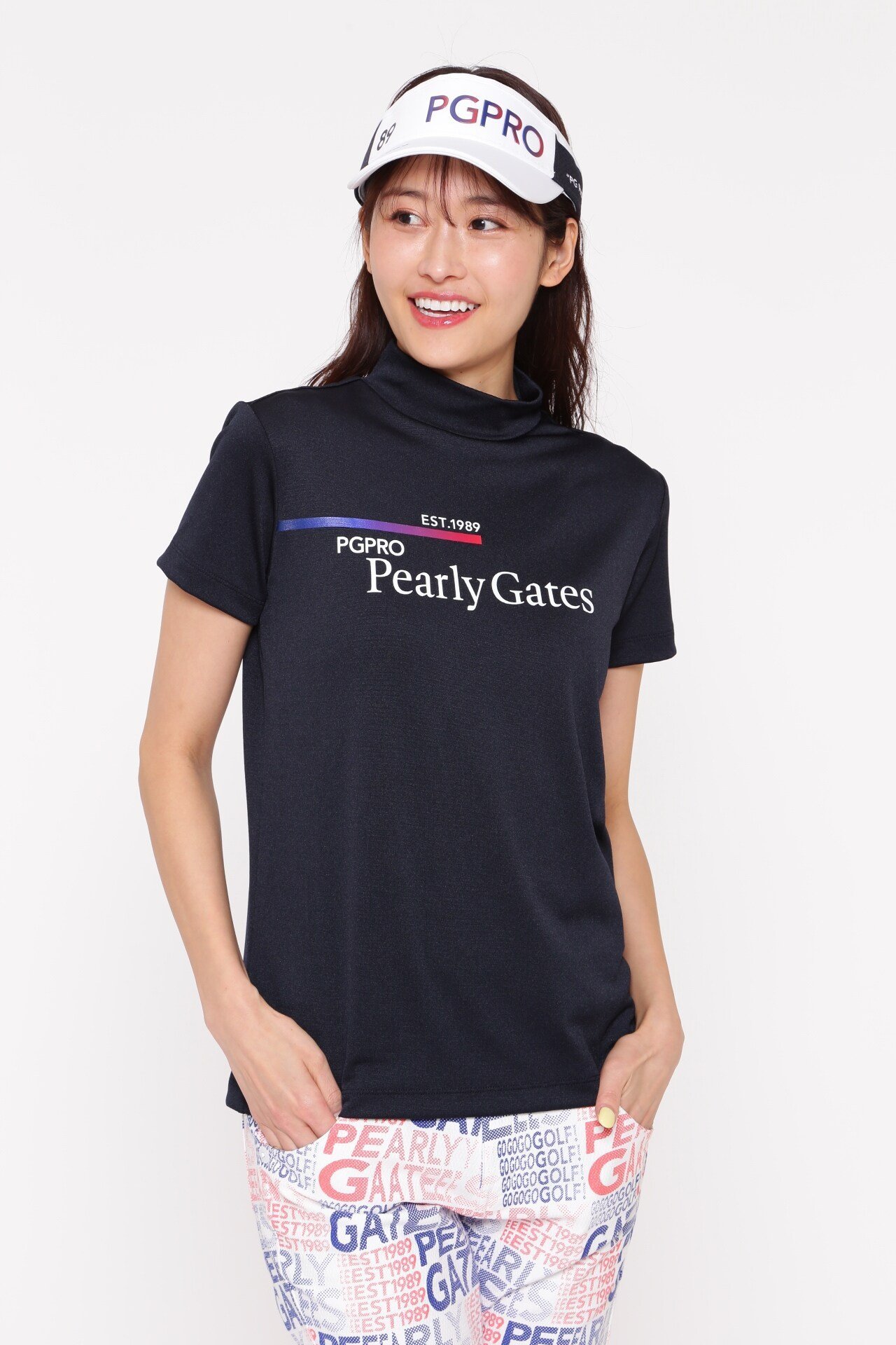 PEARLY GATES ベアカノコ半袖ハイネックカットソー パーリーゲイツ トップス その他のトップス ホワイト グレー レッド