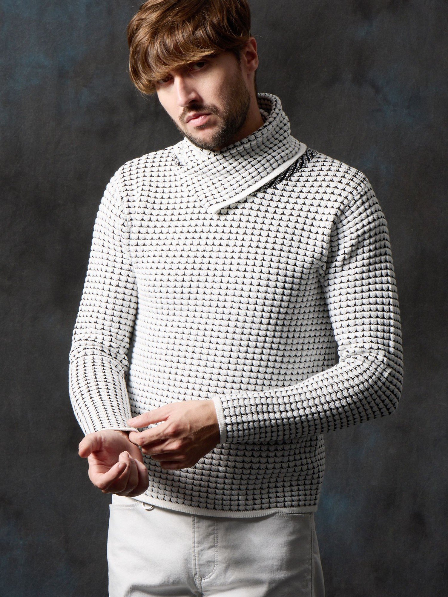 HIDEAWAYS NICOLE アフガンネックニット ニコル トップス ニット ブルー ホワイト ブラック【送料無料】