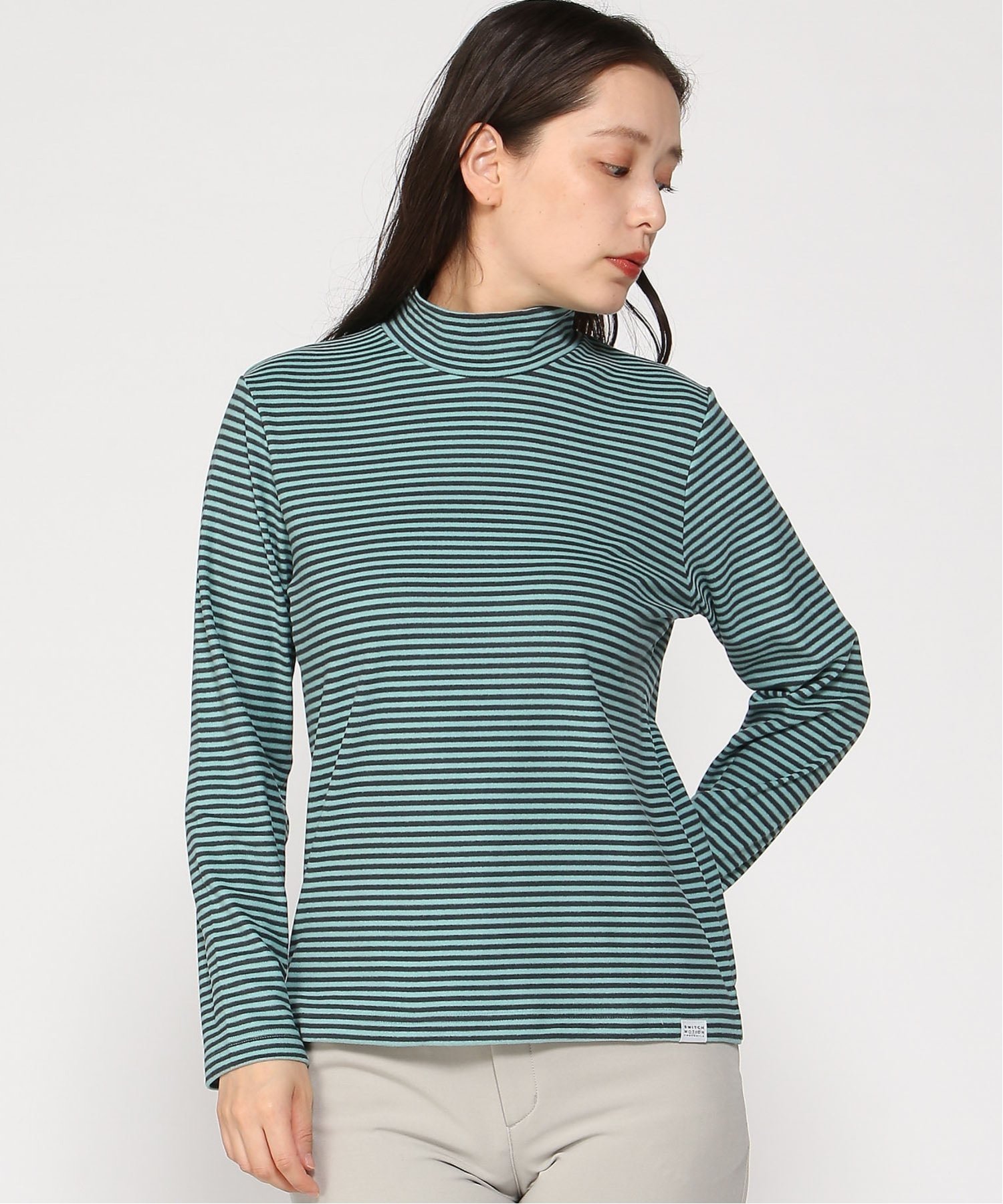 SWITCH MOTION CROCODILE (W)天竺 ボーダー柄 ハイネックカットソー クロコダイル トップス カットソー..