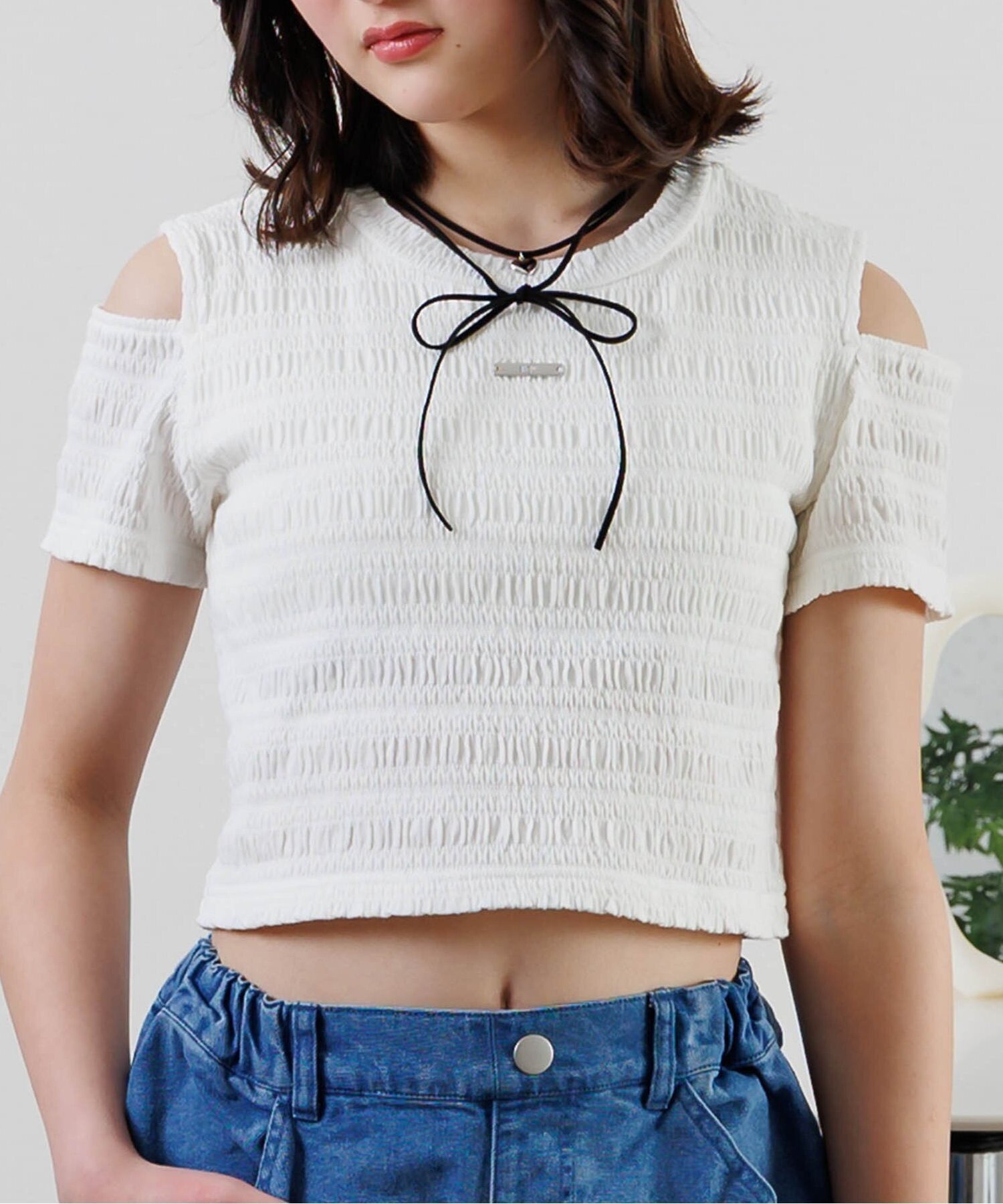 【SALE／50%OFF】algy ポコポコカップ付きT エフオーオンラインストア トップス カットソー・Tシャツ ブルー ホワイト ブラックのサムネイル