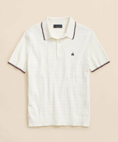 Short-Sleeve Cotton Cable-Knit Polo Sweater: White 100218864 Short-Sleeve Cotton Cable-Knit Polo Sweater: White 100218864