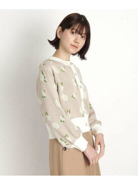【SALE/52%OFF】grove フラワー柄ジャカードカーディガン グローブ ニット カーディガン グリーン ベージュ