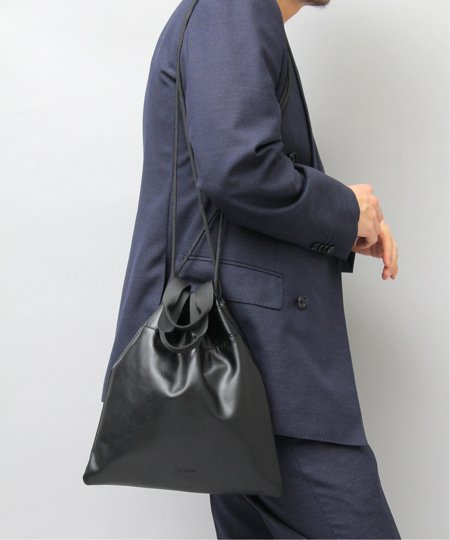 glabella/(U)フェイクレザー 2WAY 巾着バッグ / ハンドバッグ / ショルダーバッグ エー.エム.エス. バッグ ハンドバッグ ブラック