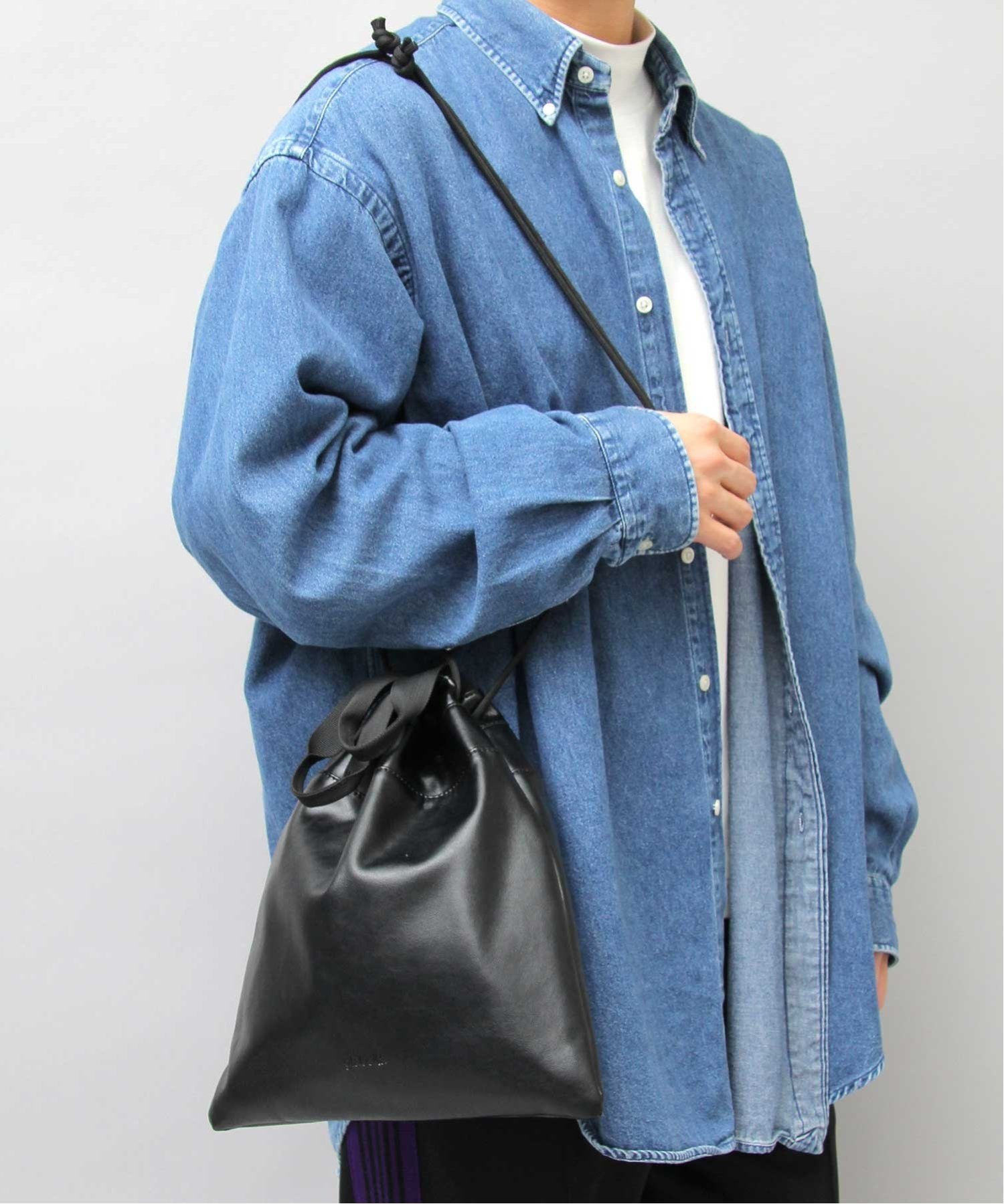 glabella/(U)フェイクレザー 2WAY 巾着バッグ / ハンドバッグ / ショルダーバッグ エー.エム.エス. バッグ ハンドバッグ ブラック