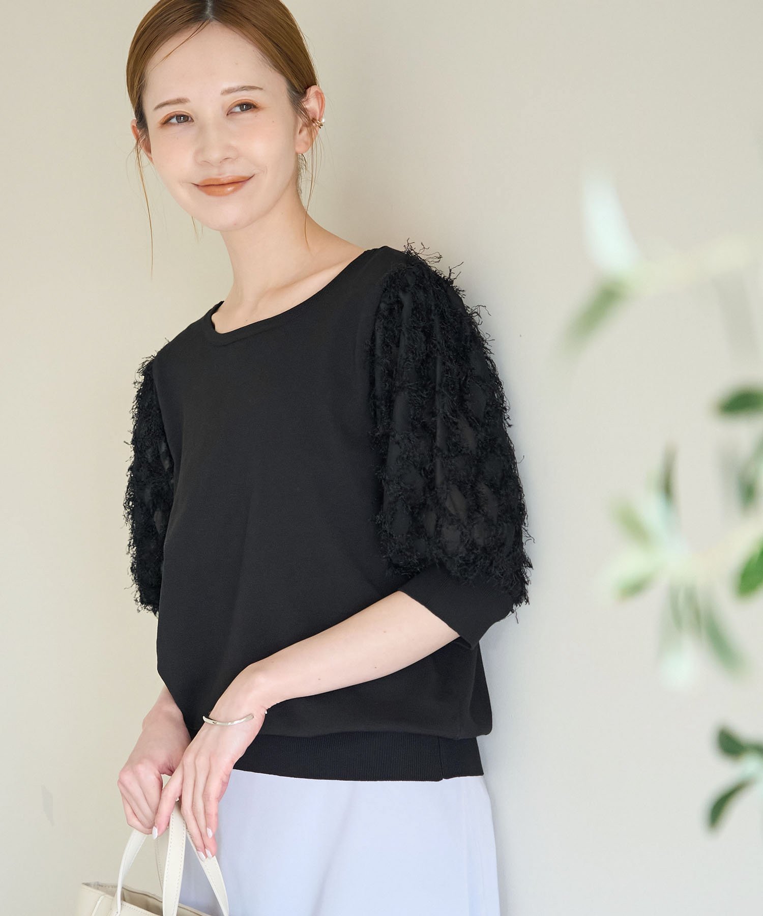 【SALE／60%OFF】ROPE' PICNIC 2WAY/袖シャギーニットプルオーバー ロペピクニック トップス ニット ベージュ ホワイト ブラック ピンクのサムネイル