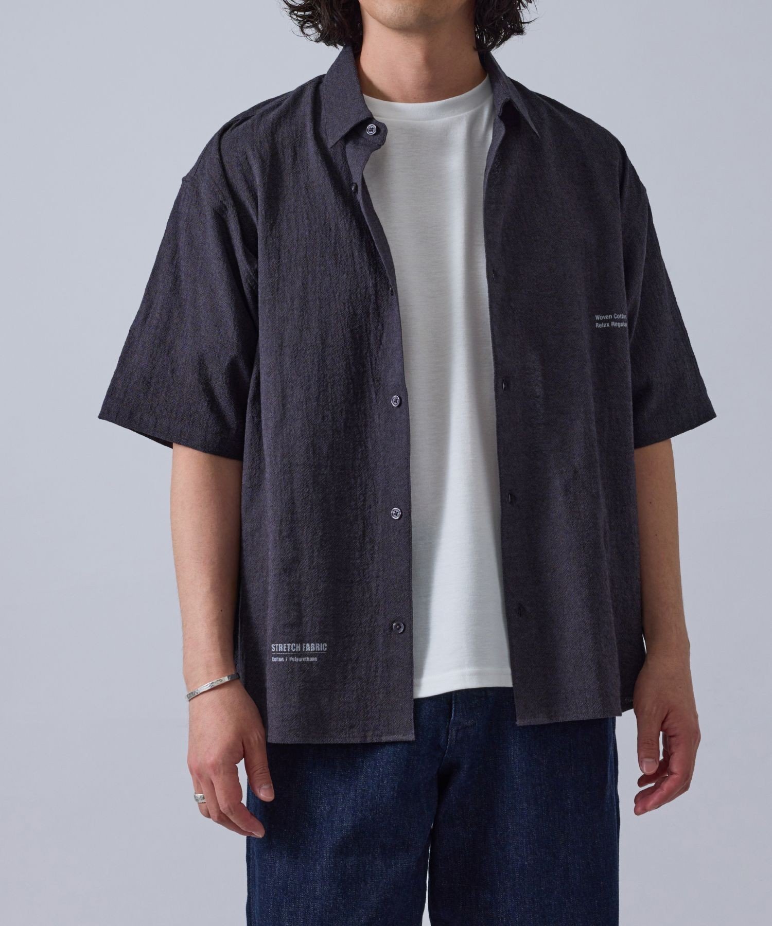 LE CERCLE par rope' HOMME ウーブンコットンリラックスシャツ ジュン スタンダード ピックス トップス シャツ・ブラウス グレー ホワイト【送料無料】