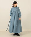 CAROLINA GLASER リップストップ リボン ボリュームスリーブ ワンピース カロリナ グレイサー ワンピース・ドレス ワンピース ブルー ブラック【送料無料】