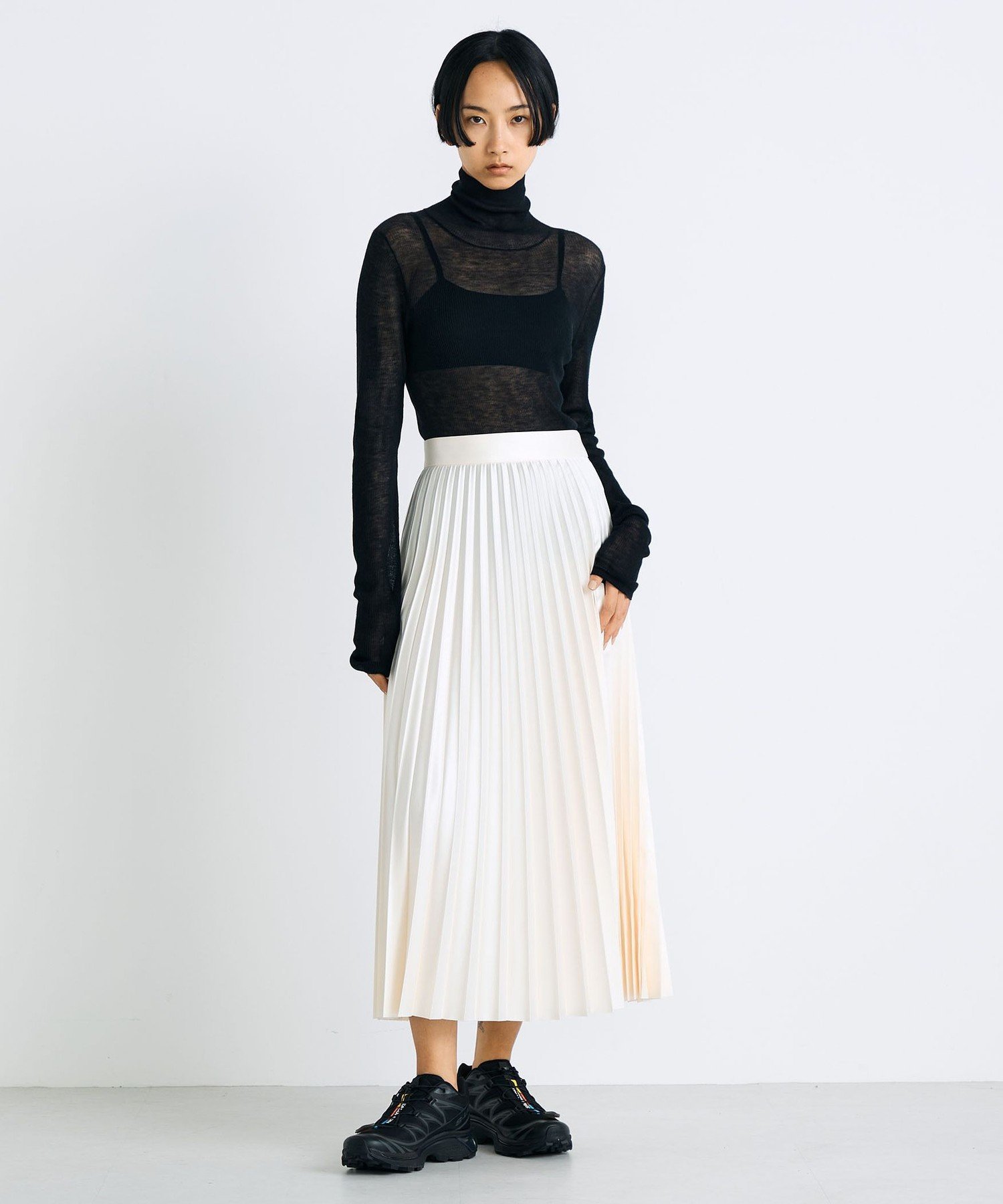 EDITION エンボスサテン プリーツスカート トゥモローランド スカート ミディアムスカート ホワイト ブラック【送料無料】