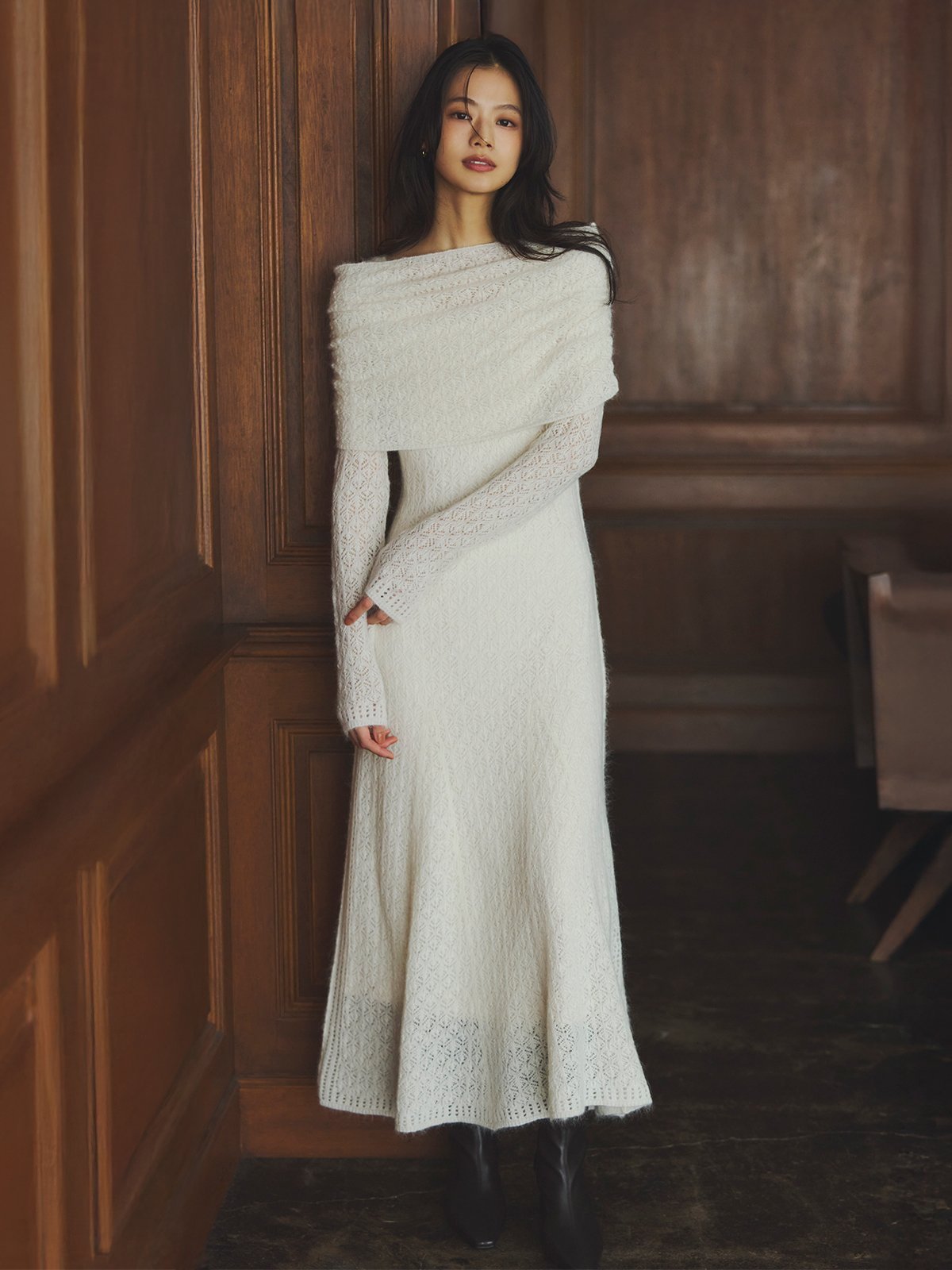 anuans レースワークニットワンピース アニュアンス ワンピース・ドレス ワンピース ブラウン ホワイト【送料無料】のサムネイル