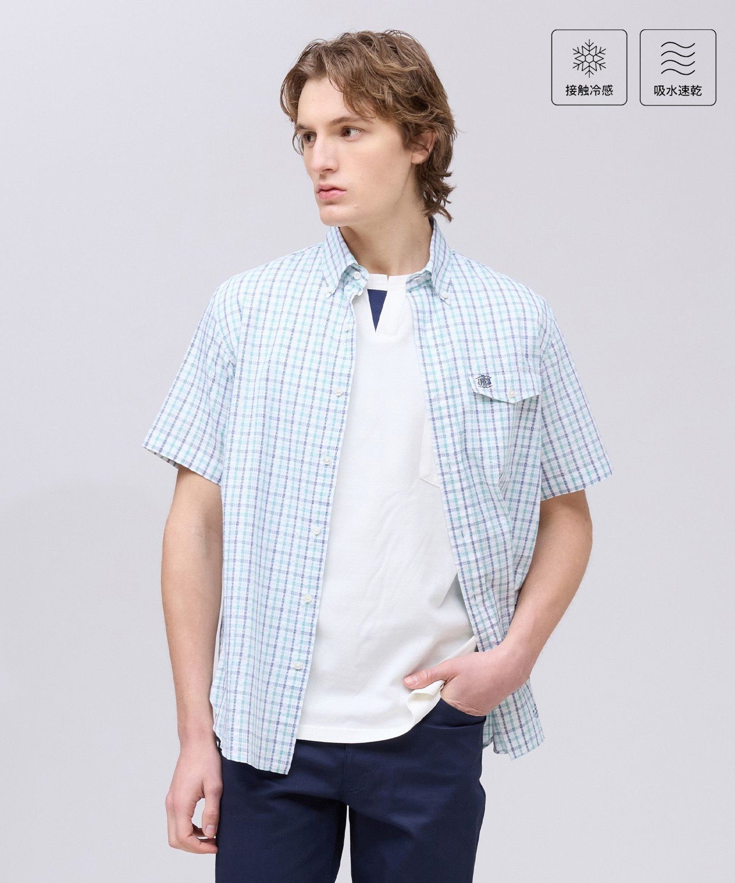 J.PRESS ひんやりで品あり【吸水速乾 / 接触冷感 / 高通気性】Aero Weave クールマックスサッカー チェック シャツ / B.D. ジェイプレス トップス シャツ・ブラウス レッド ネイビー グリーン