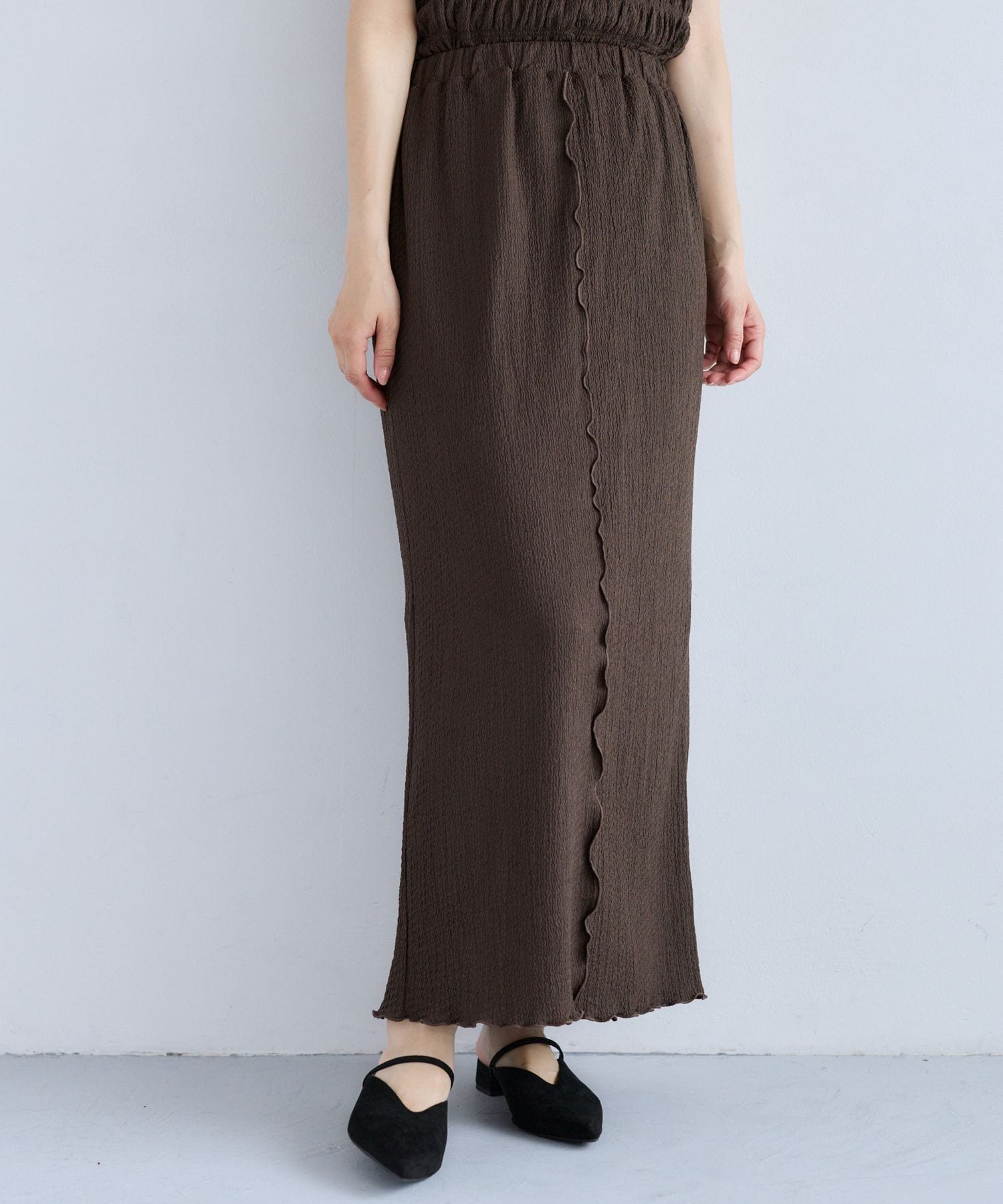 【SALE／10%OFF】mysty woman カットジャカードナロースカート ミスティウーマン スカート ロング・マキシスカート ブラウン ホワイト ブラック【送料無料】