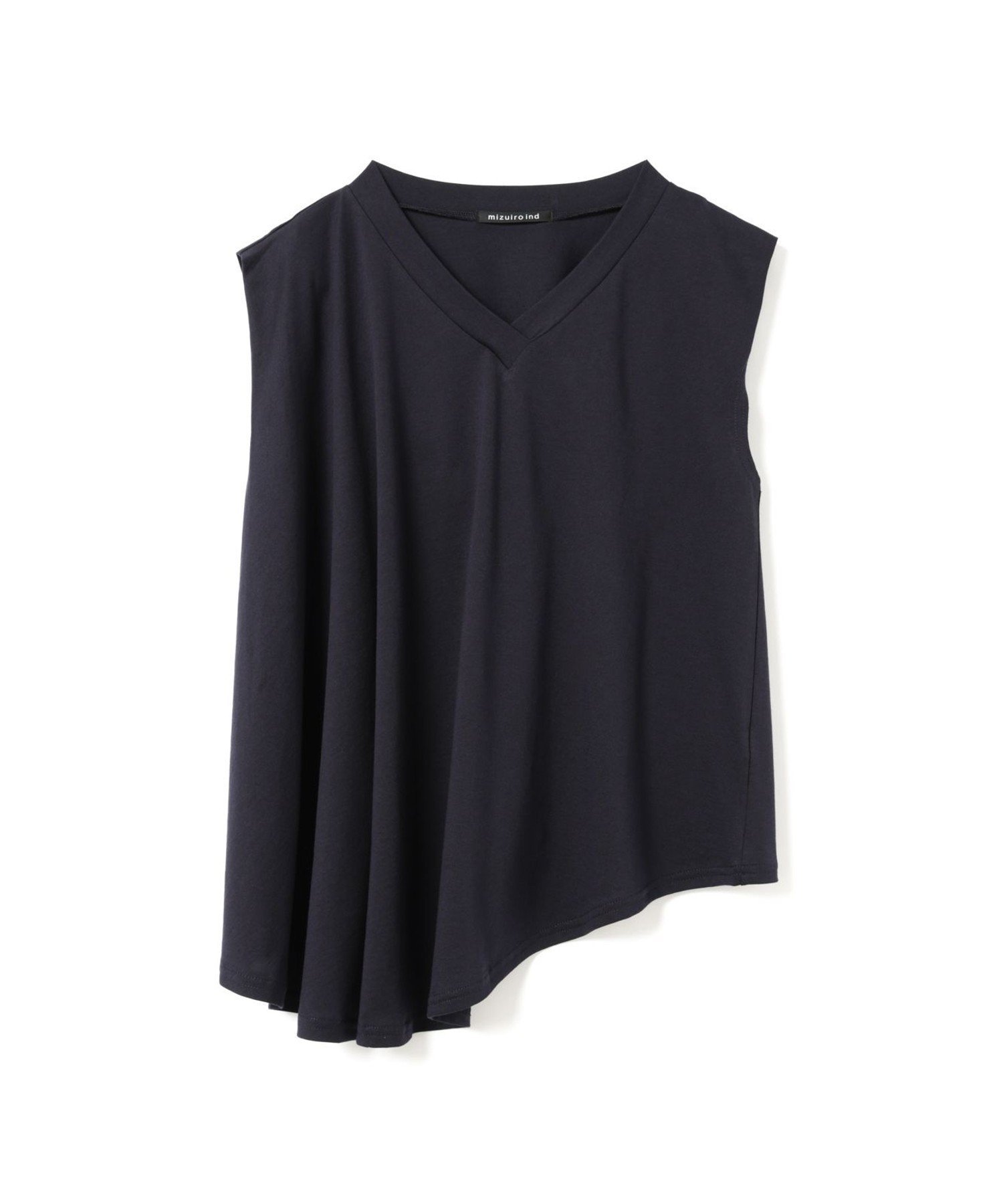 mizuiro ind mizuiro ind Vネックアシンメトリーノースリーブプルオーバー マーコート トップス カットソー・Tシャツ ホワイト ブラック ネイビー ブラウン グレー