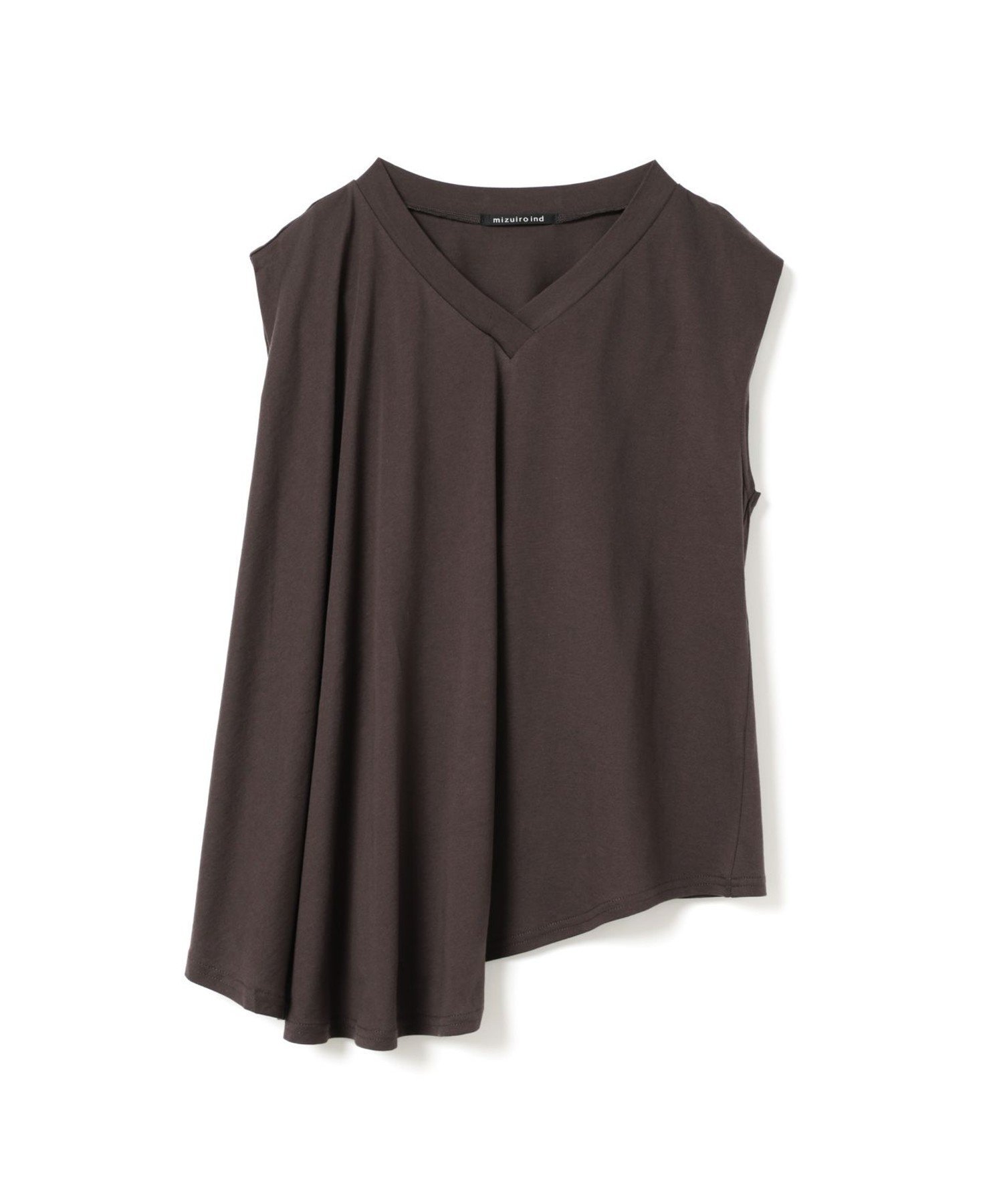 mizuiro ind mizuiro ind Vネックアシンメトリーノースリーブプルオーバー マーコート トップス カットソー・Tシャツ ホワイト ブラック ネイビー ブラウン グレー